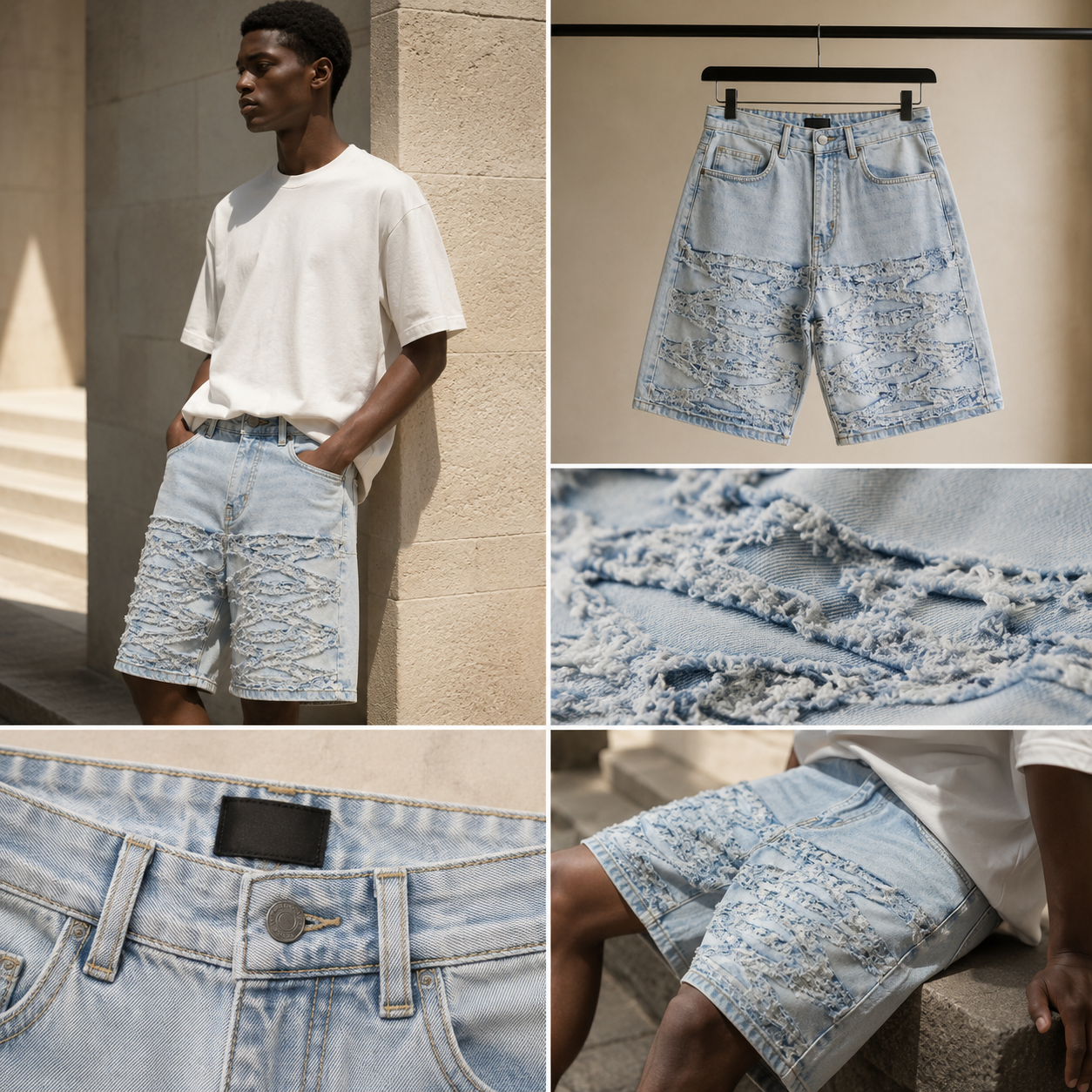 SHORT REASON LIGHT BLEU WASH RÁCH 2 ĐÙI RSP-282