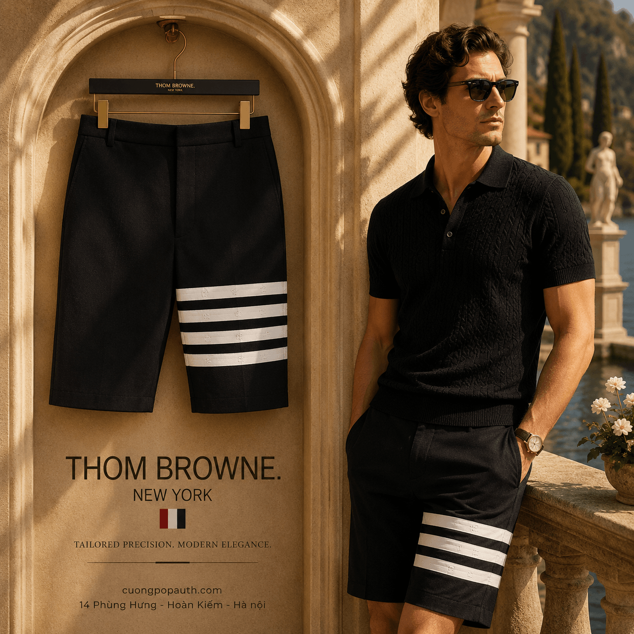 SHORT THOM BROWNE NAVY VẠCH CỞ MTC002H 07890 415
