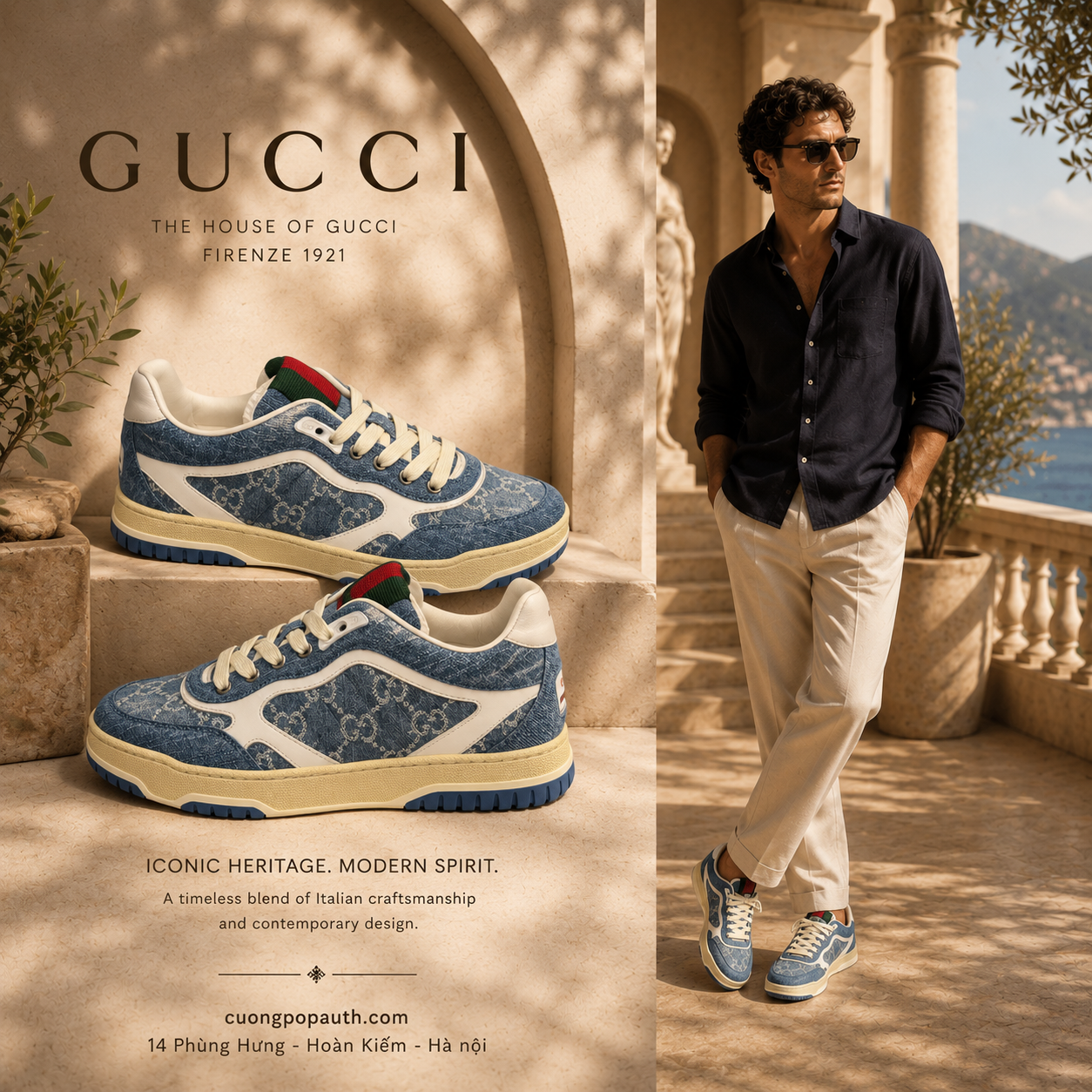 GIÀY SNEAKER GUCCI RE-WEB XANH DENIM L0291