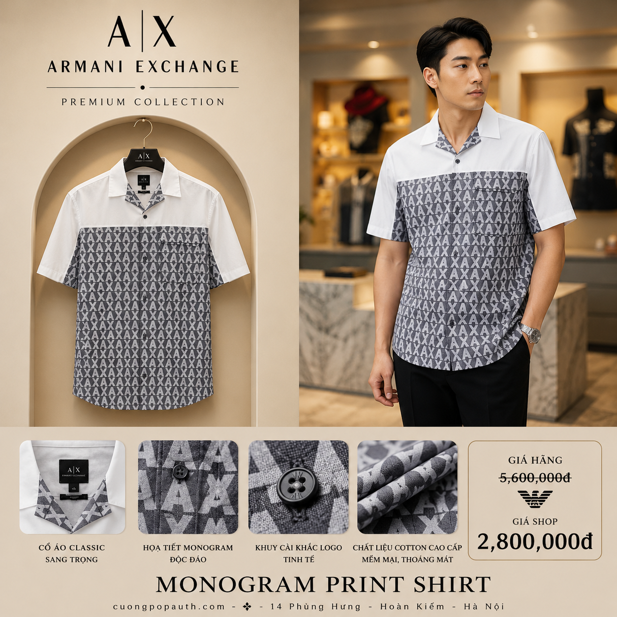 SƠ MI ARMANI TRẮNG 3RZCL2ZN1XZ85CP