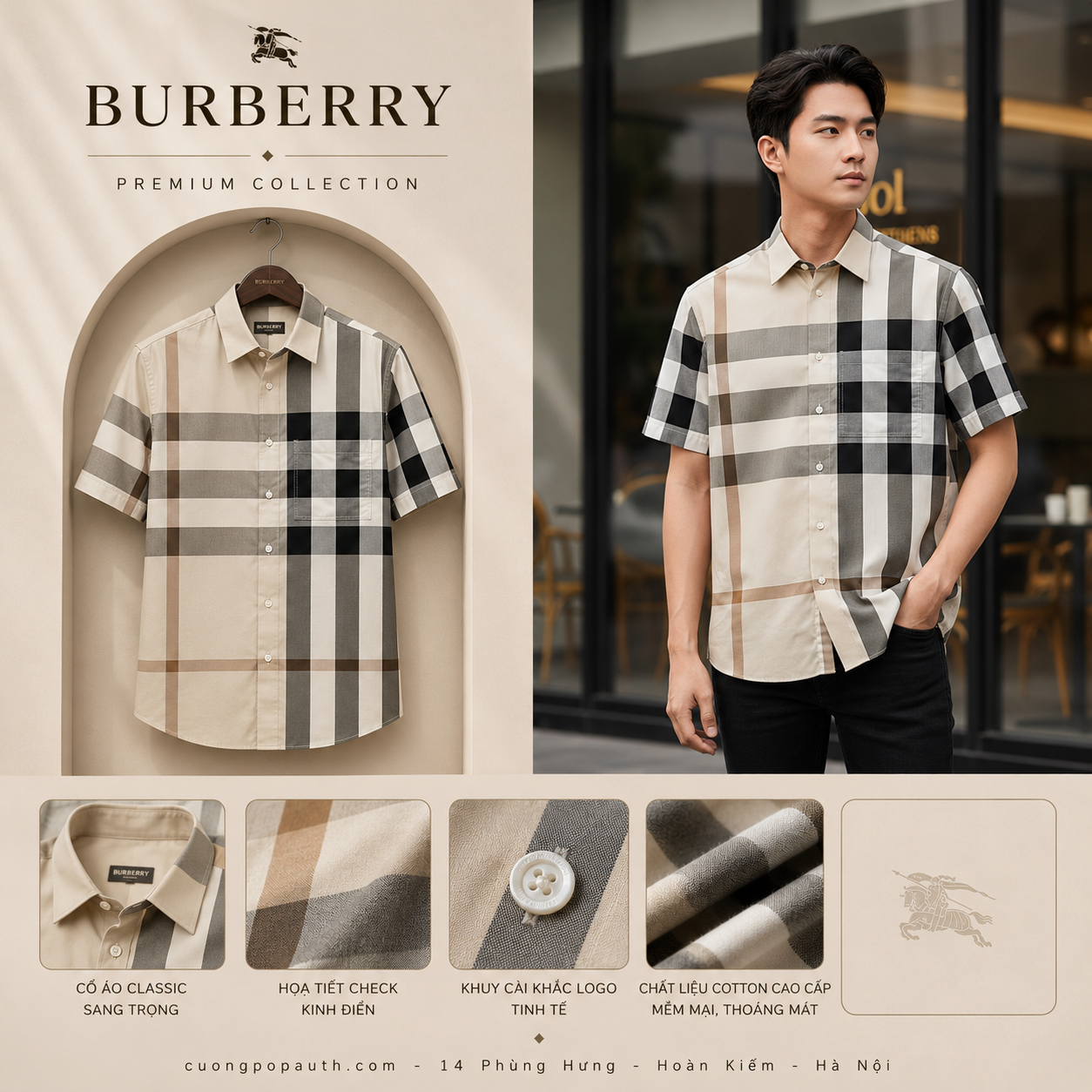 SƠ MI BURBERRY CỘC TAY PHỐI MÀU 8105467