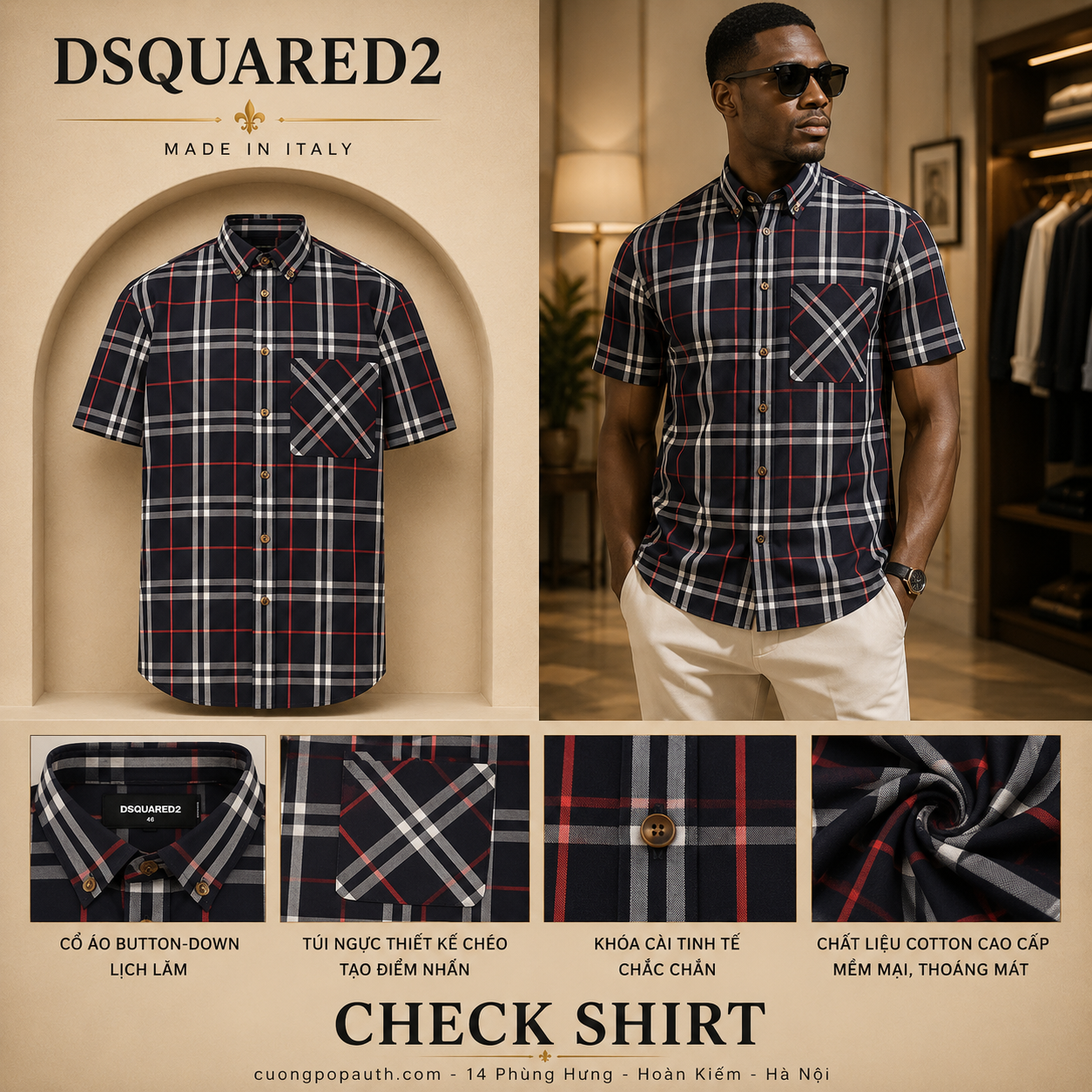 SƠ MI BURBERRY KẺ ĐEN 8043337