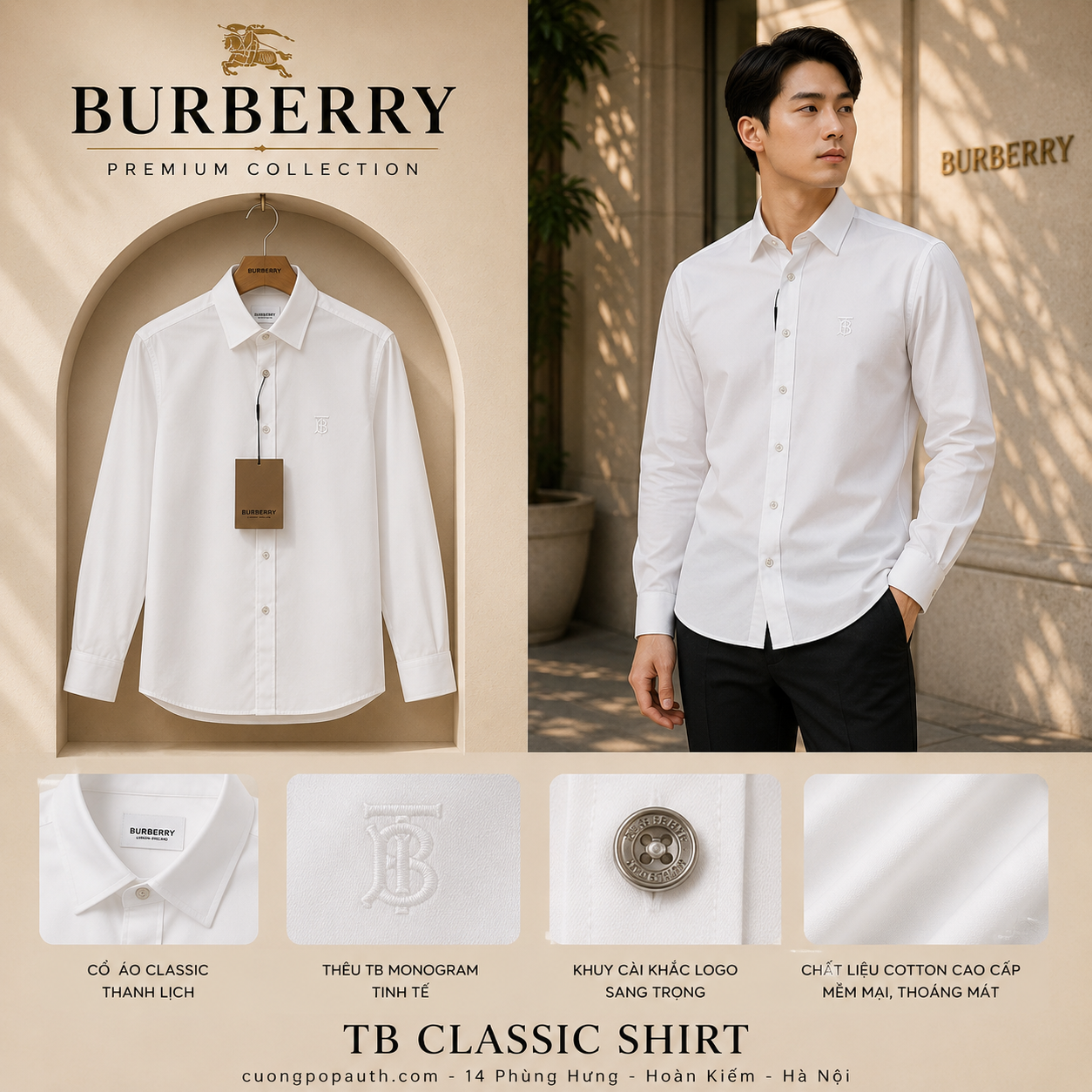 SƠ MI BURBERRY TRẮNG TAG TB 8028558
