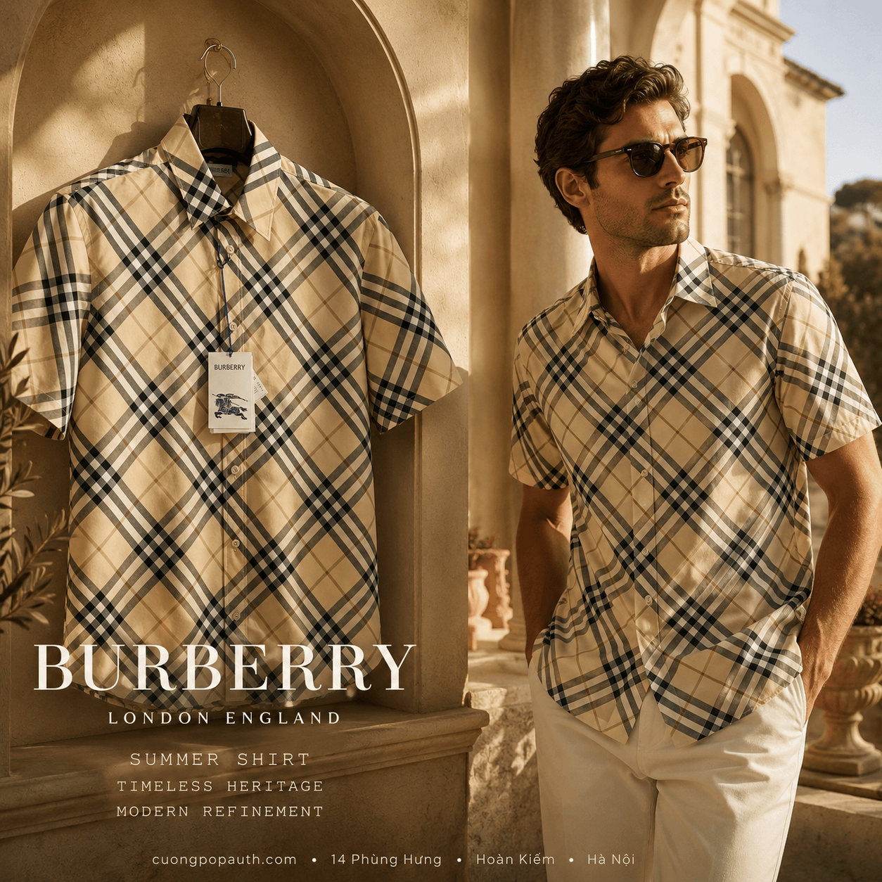 SƠ MI BURBERRY VÀNG CAMEL CỘC TAY 8100682