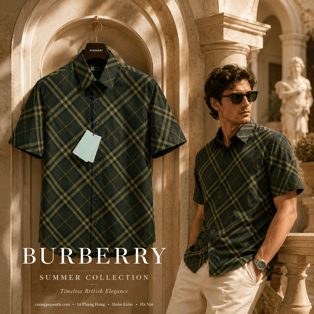 SƠ MI BURBERRY XANH RÊU CỘC TAY 8100681