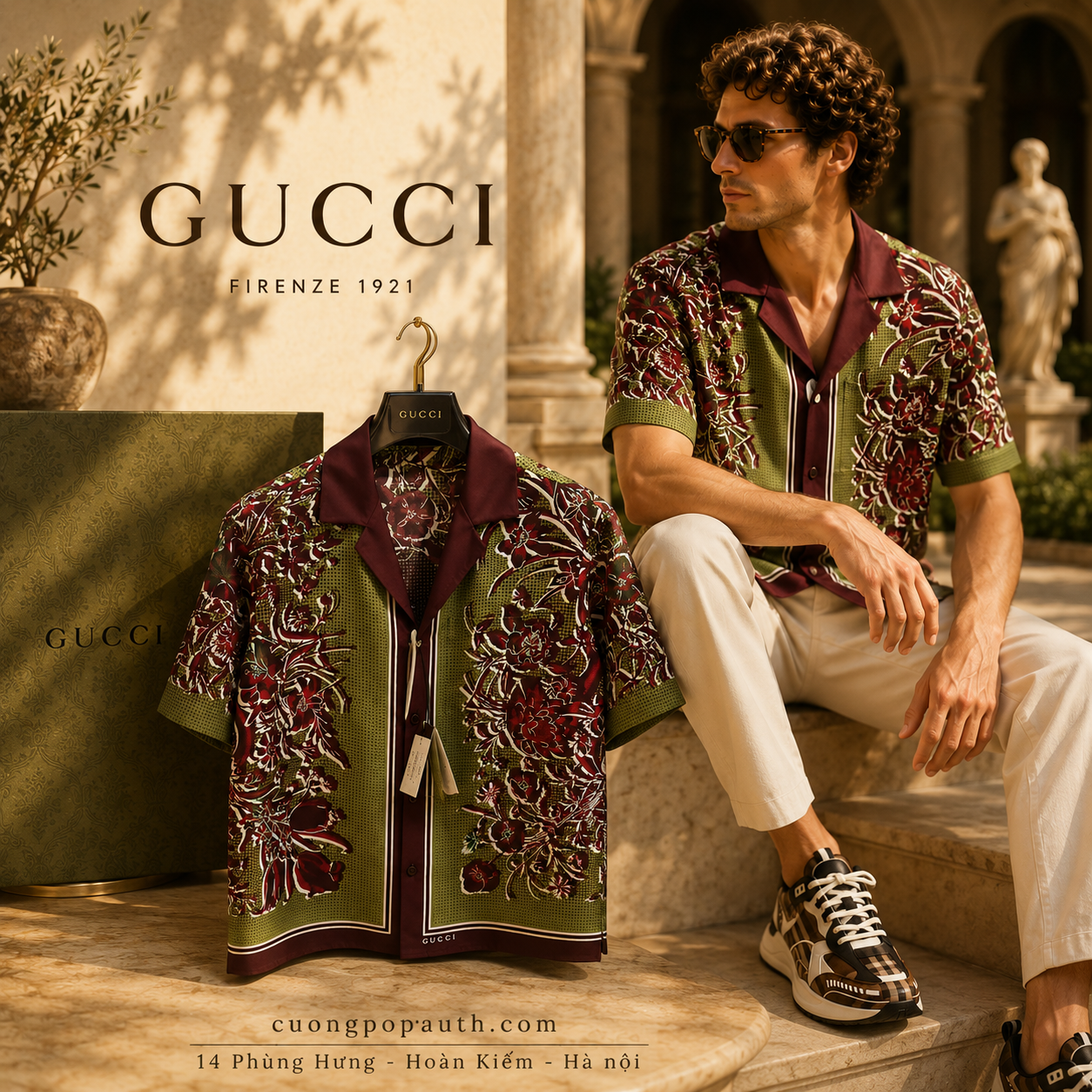 ÁO SƠ MI CỘC GUCCI ĐỎ HOẠ TIẾT K1812
