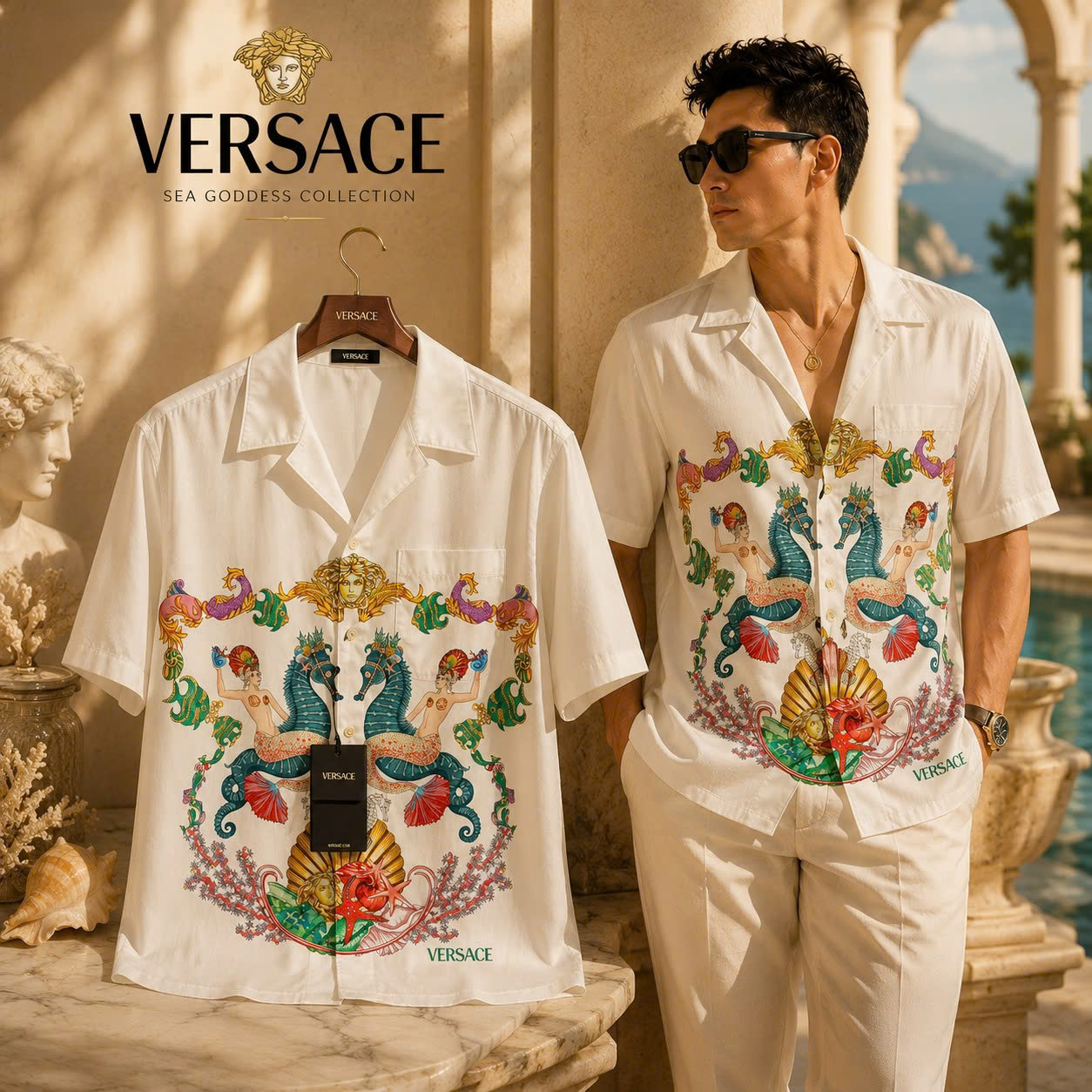 SƠ MI CỘC VERSACE TRẮNG HOẠ TIẾT L51