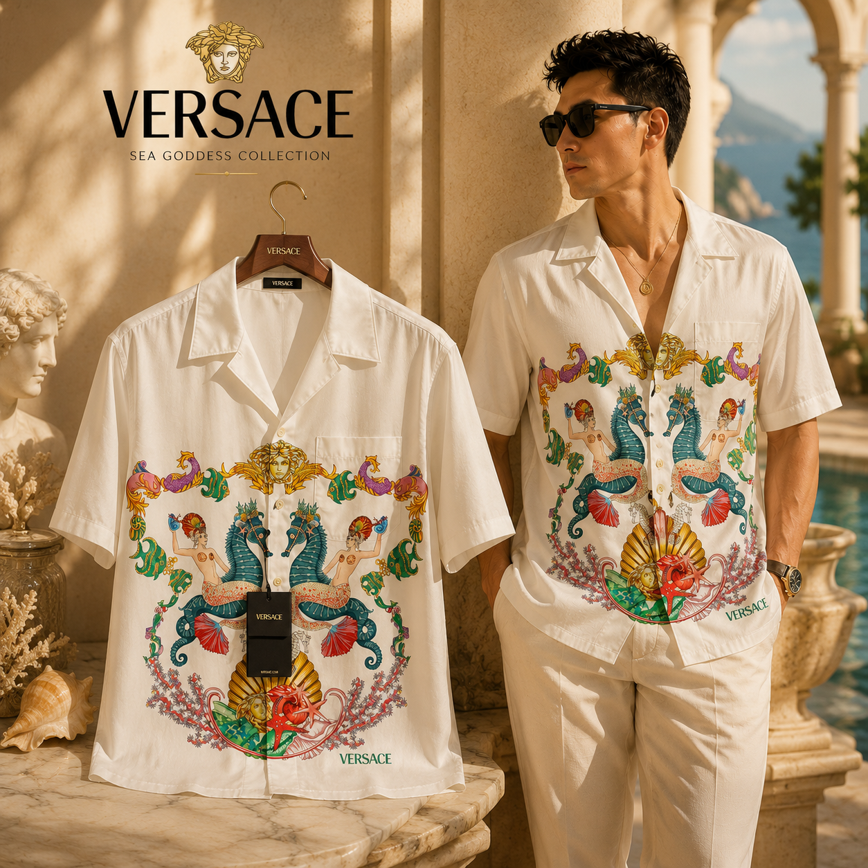 SƠ MI CỘC VERSACE TRẮNG HOẠ TIẾT L51