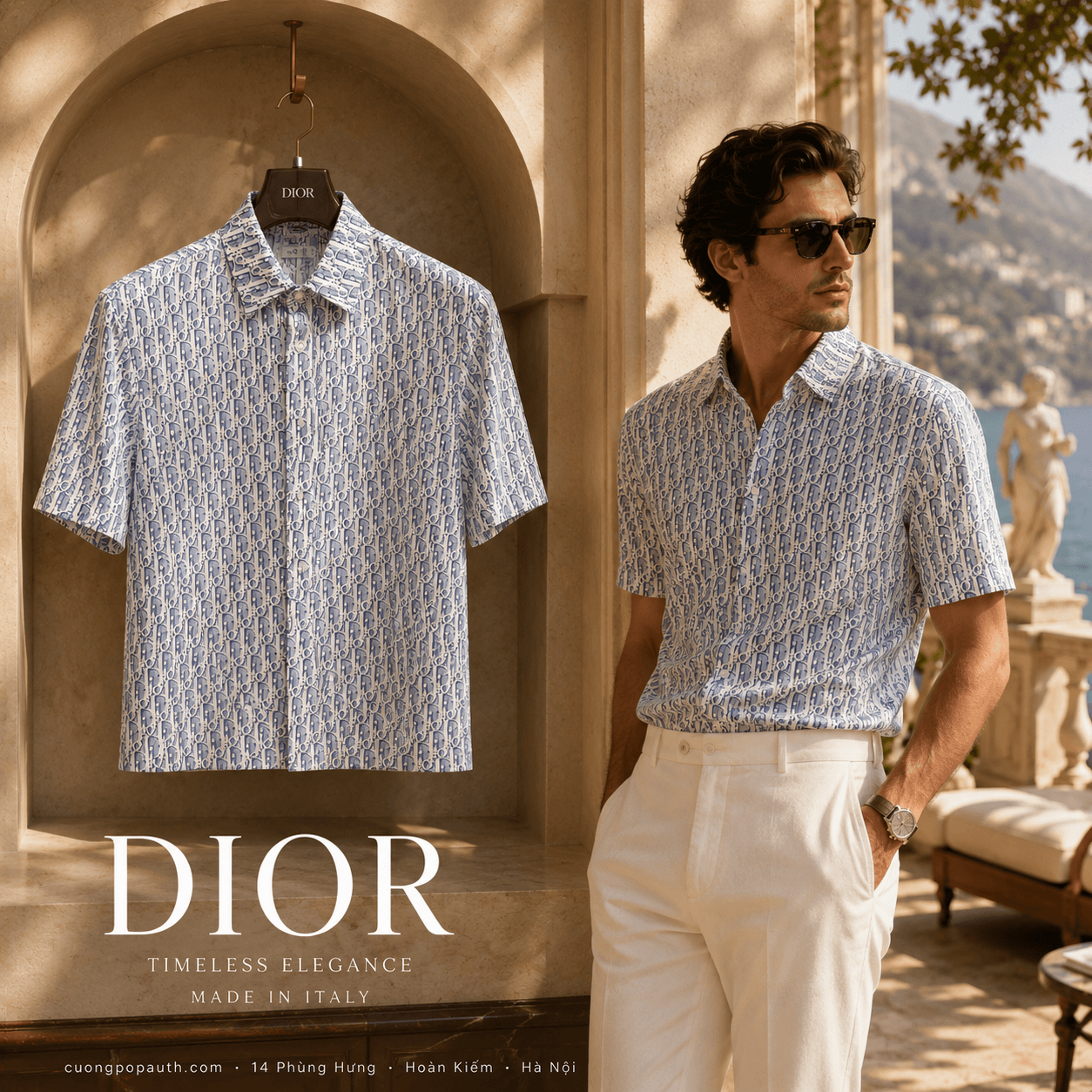 SƠ MI DIOR BLEU NHIỀU CHỮ 193C545A5872 503
