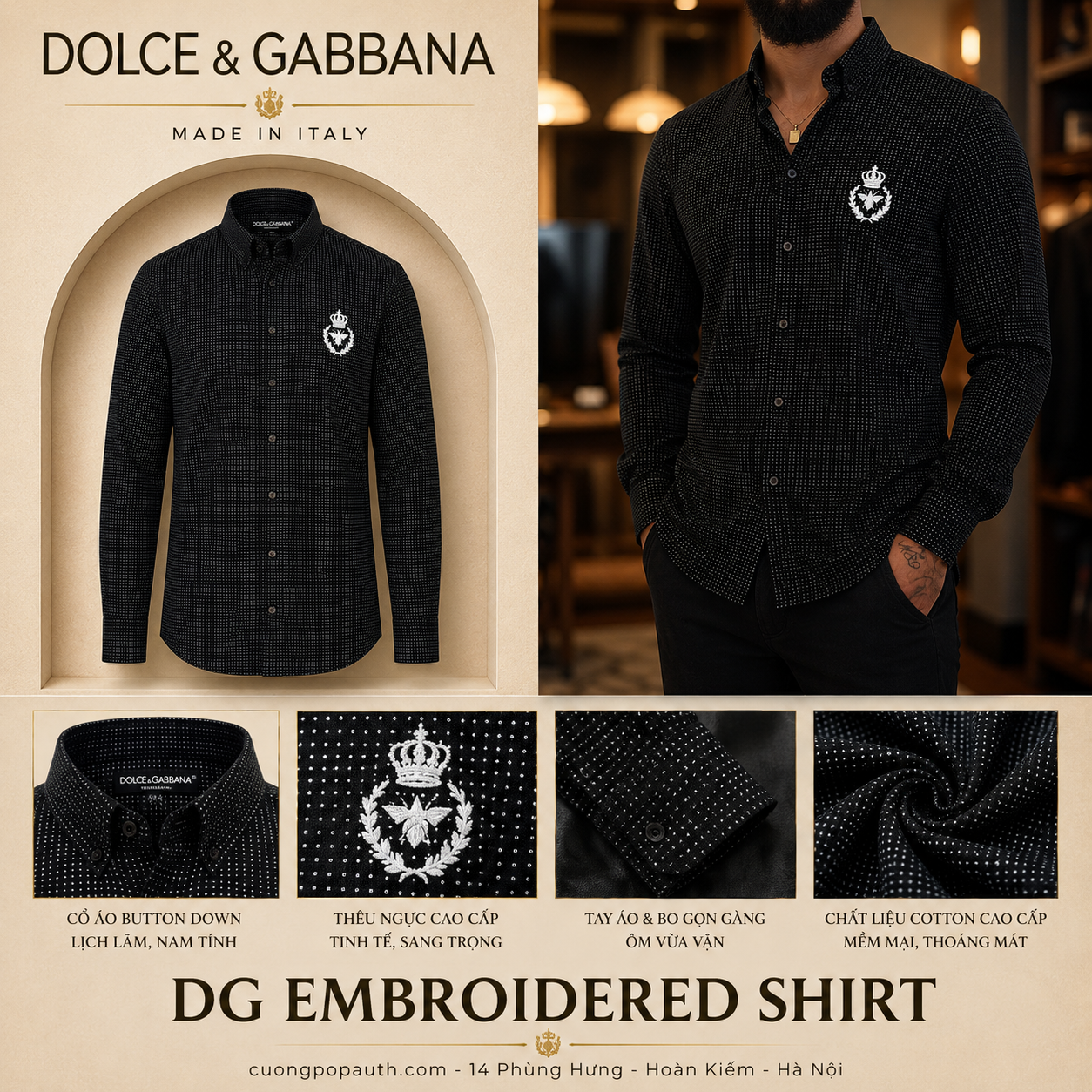 SƠ MI DOLCE CHẤM BI ONG THÊU G5DN5ZFB5MAS8051