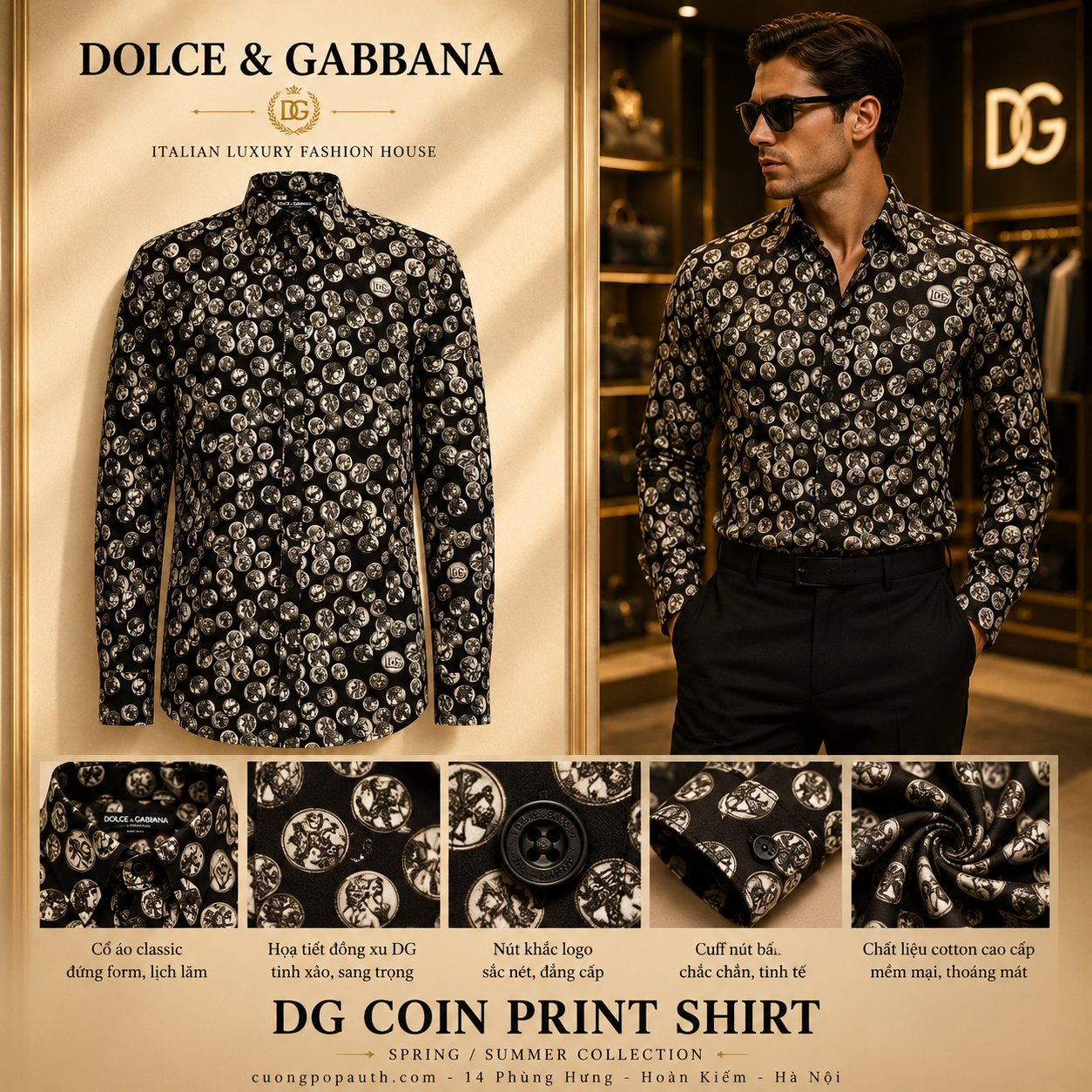 SƠ MI DOLCE ĐEN ĐỒNG XU MARTINI G5IX8TFI5GP