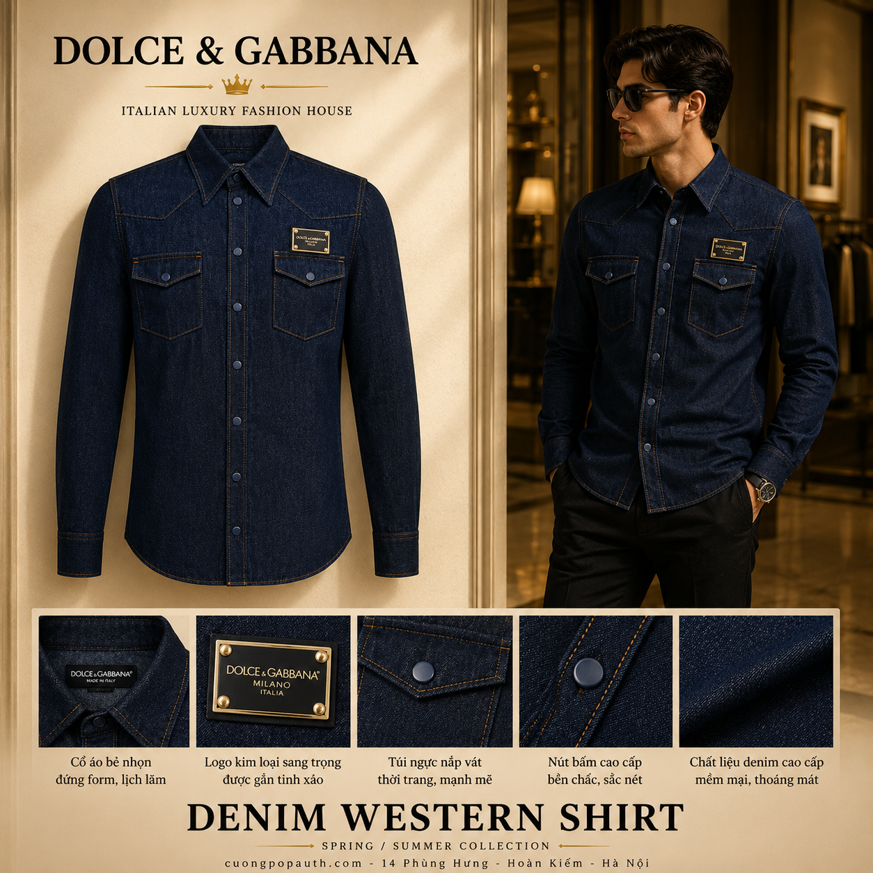SƠ MI DOLCE DENIM TAG GOLD G5JC8D G8FR4