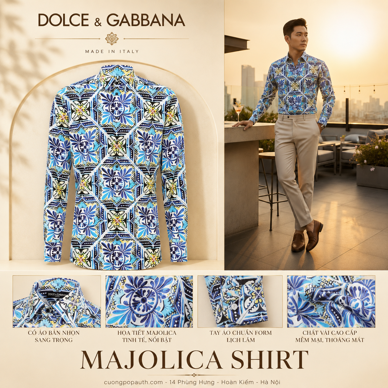 SƠ MI DOLCE GOLD HOA VĂN XANH G5EJ0THS5HBHB1MS