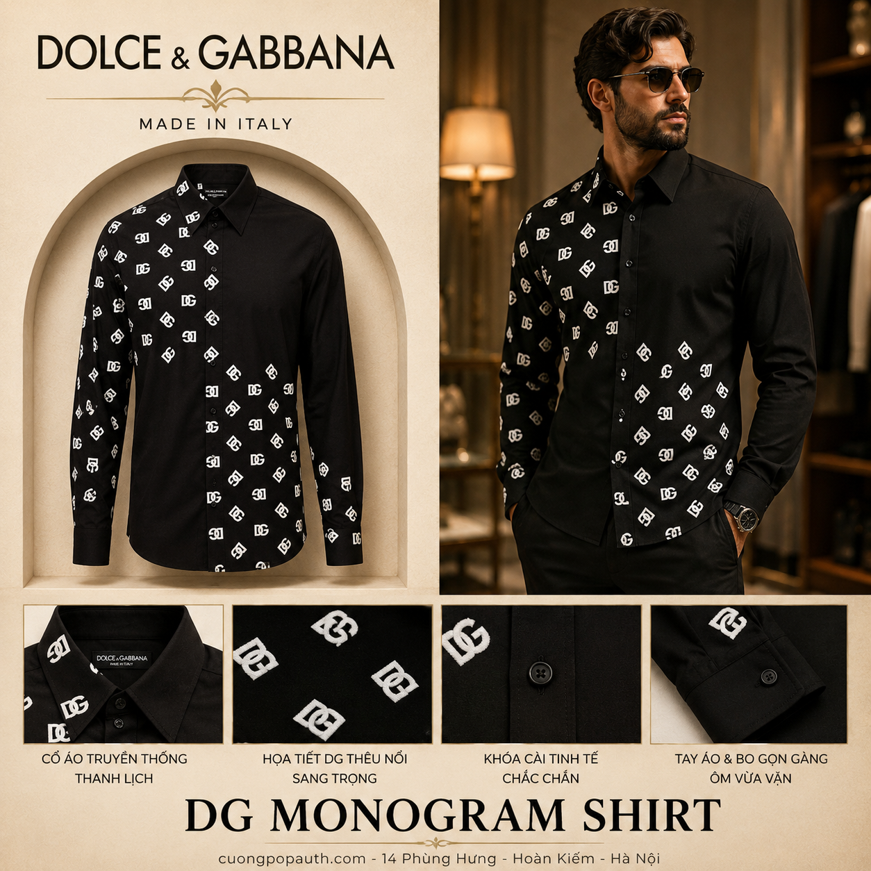 SƠ MI DOLCE MARTINI ĐEN NHIỀU CHỮ DG TRẮNG G5IX8T GF120 N0000
