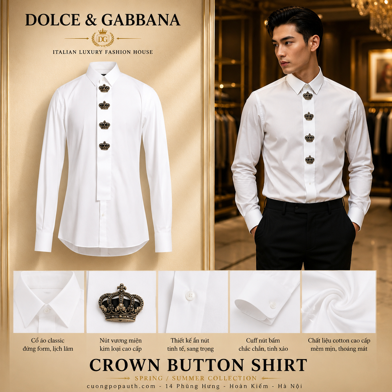 SƠ MI DOLCE TRẮNG THÊU VƯƠNG MIỆN DÁNG GOLD G5HH6Z FU5K9