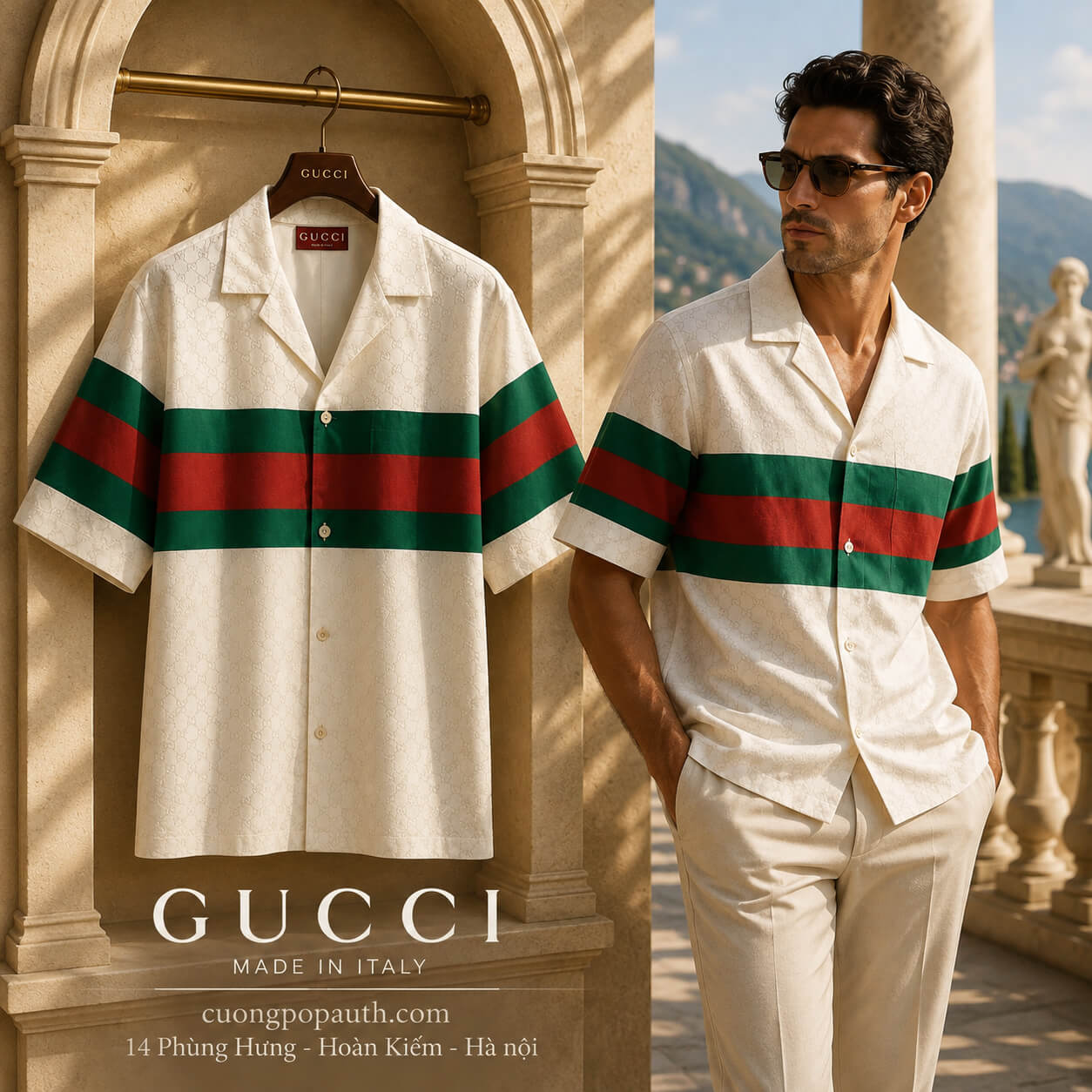 SƠ MI GUCCI TRẮNG VẠCH CỜ 791771 ZAQ0R 9669