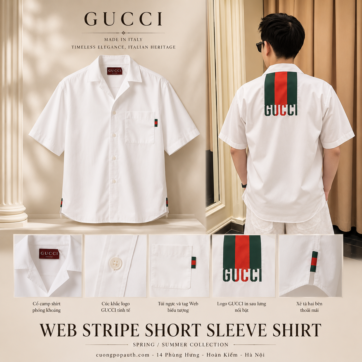 SƠ MI GUCCI VẠCH CỜ 794907 Z7AHA 9000
