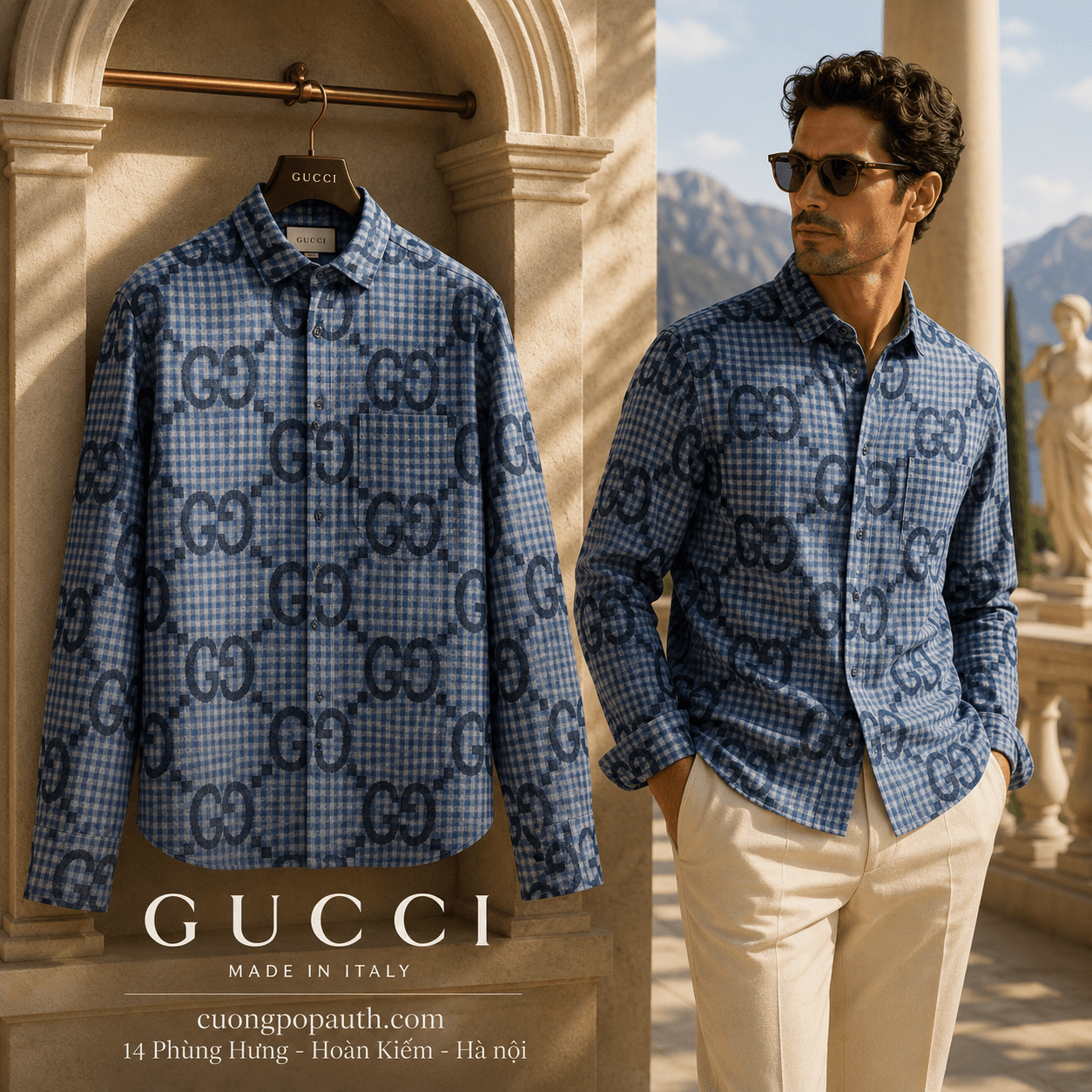 SƠ MI GUCCI XANH NHIỀU CHỮ 770438 ZAOBM 4061
