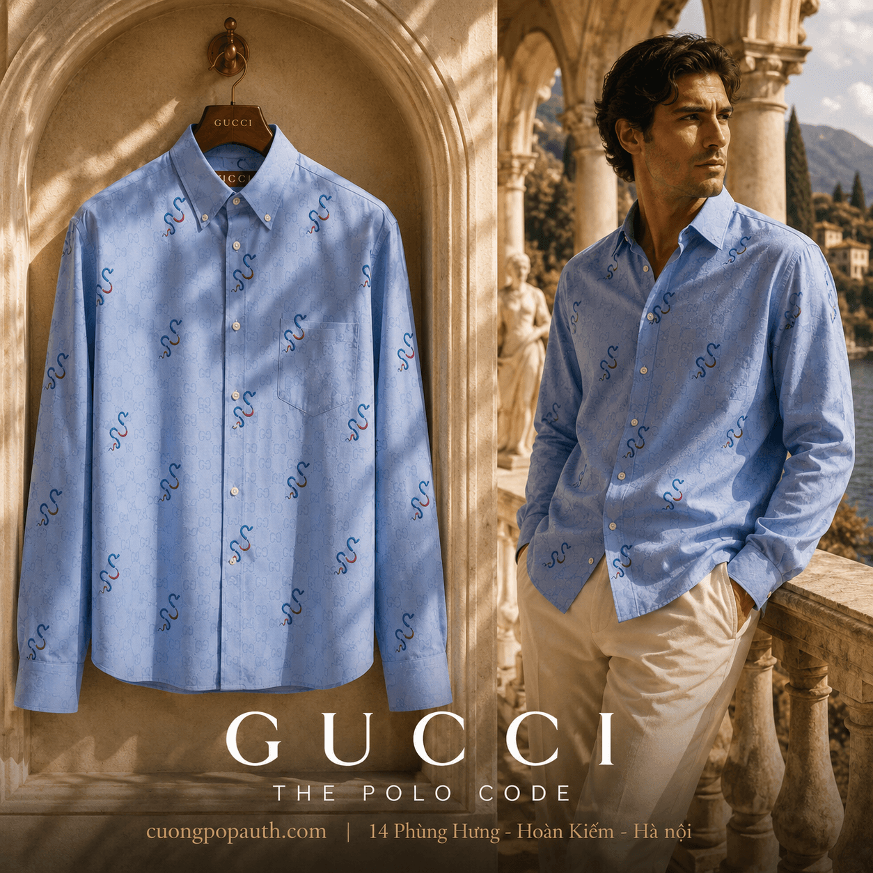 SƠ MI GUCCI XANH NHIỀU SNAKE 820396 Z7AIX 4399