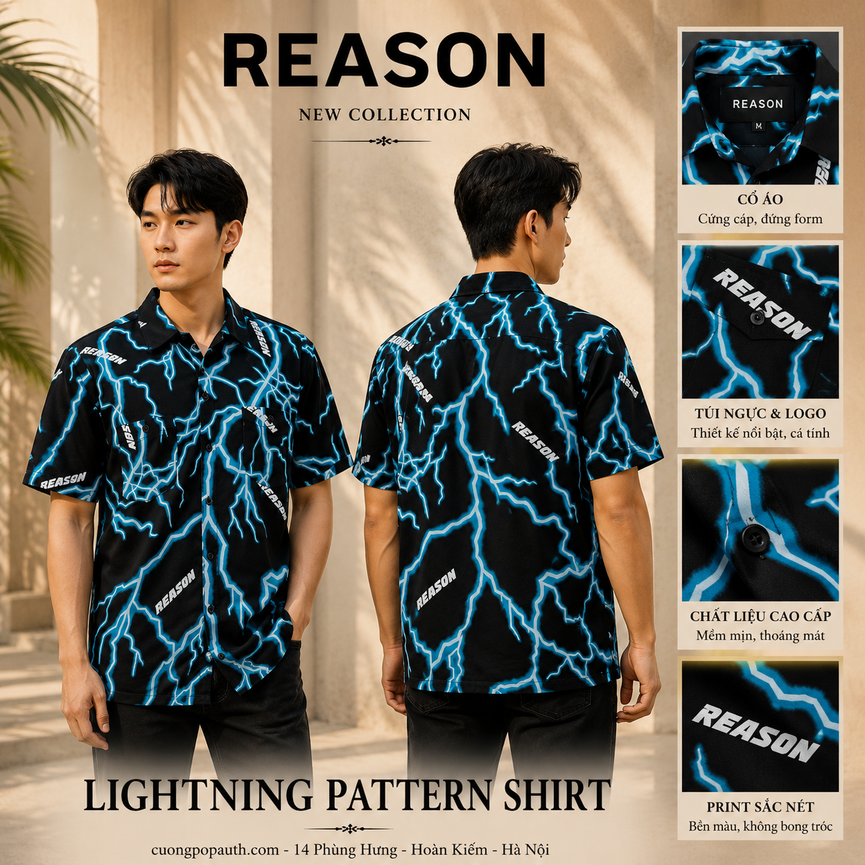 SƠ MI REASON BLACK NHIỀU HOẠ TIẾT AZWT-006