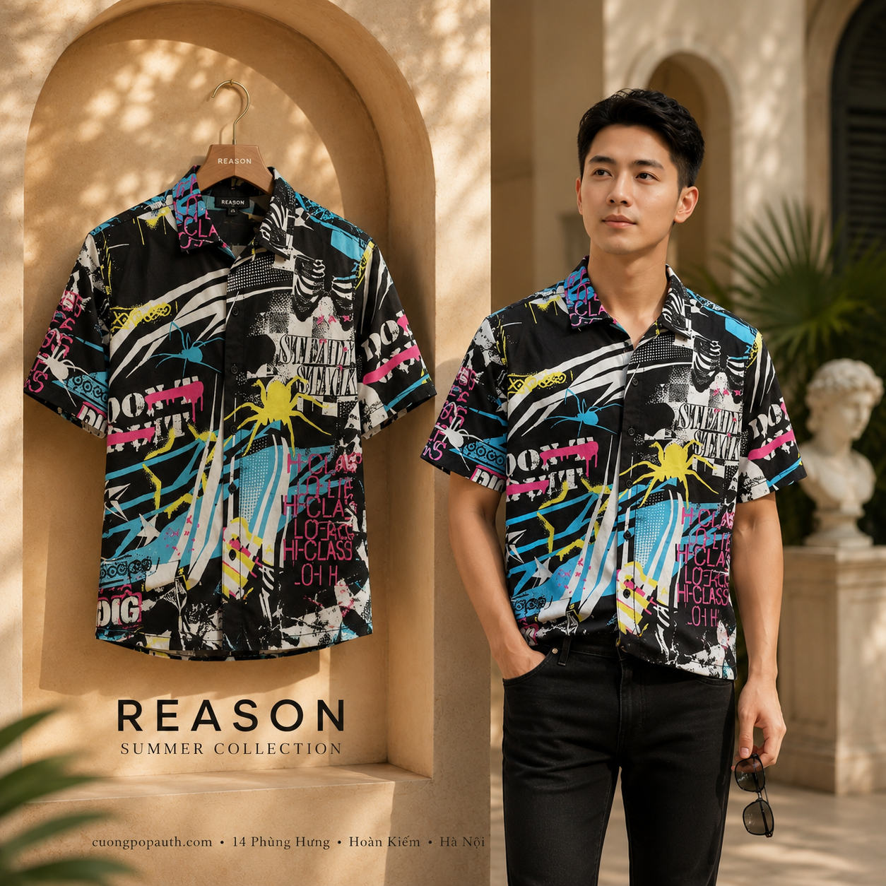 SƠ MI REASON BLACK NHIỀU HOẠ TIẾT SA-10
