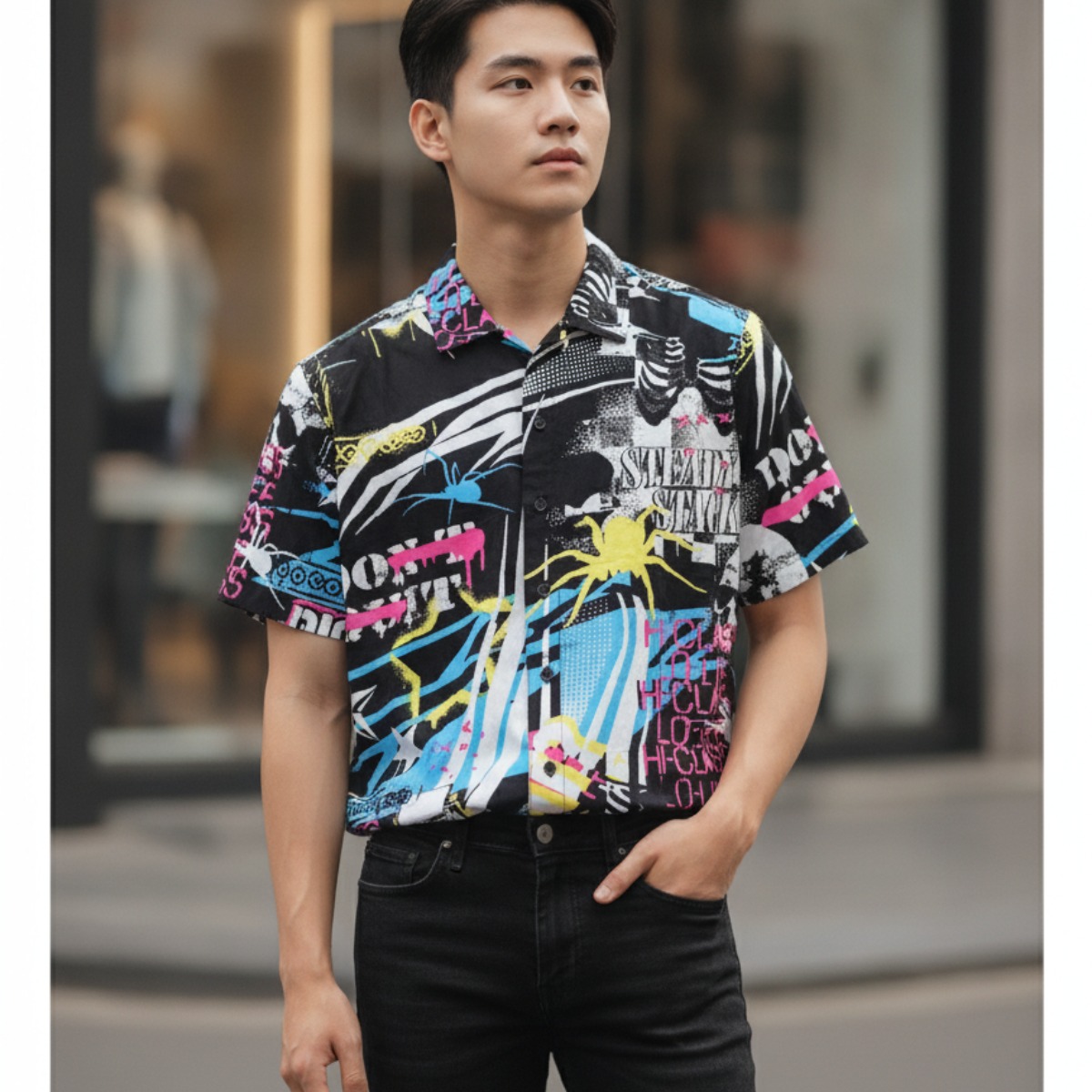 SƠ MI REASON BLACK NHIỀU HOẠ TIẾT SA-10