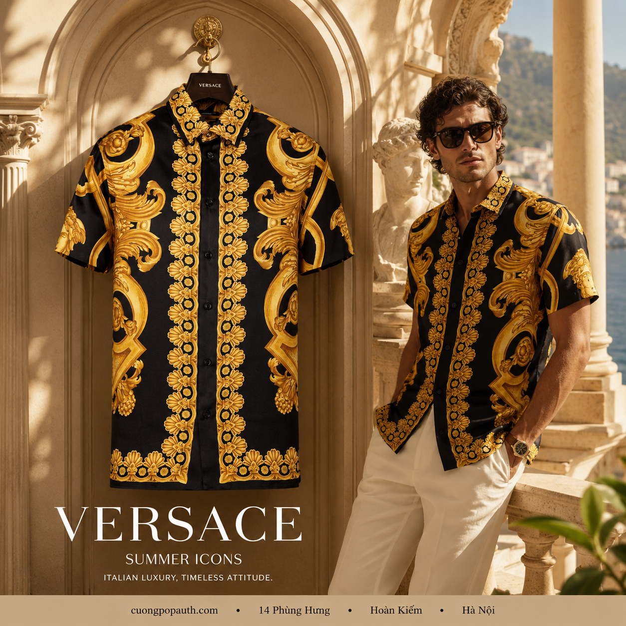 SƠ MI VERSACE ĐEN HỌA TIẾT VÀNG 1010103 1A10490 5B000