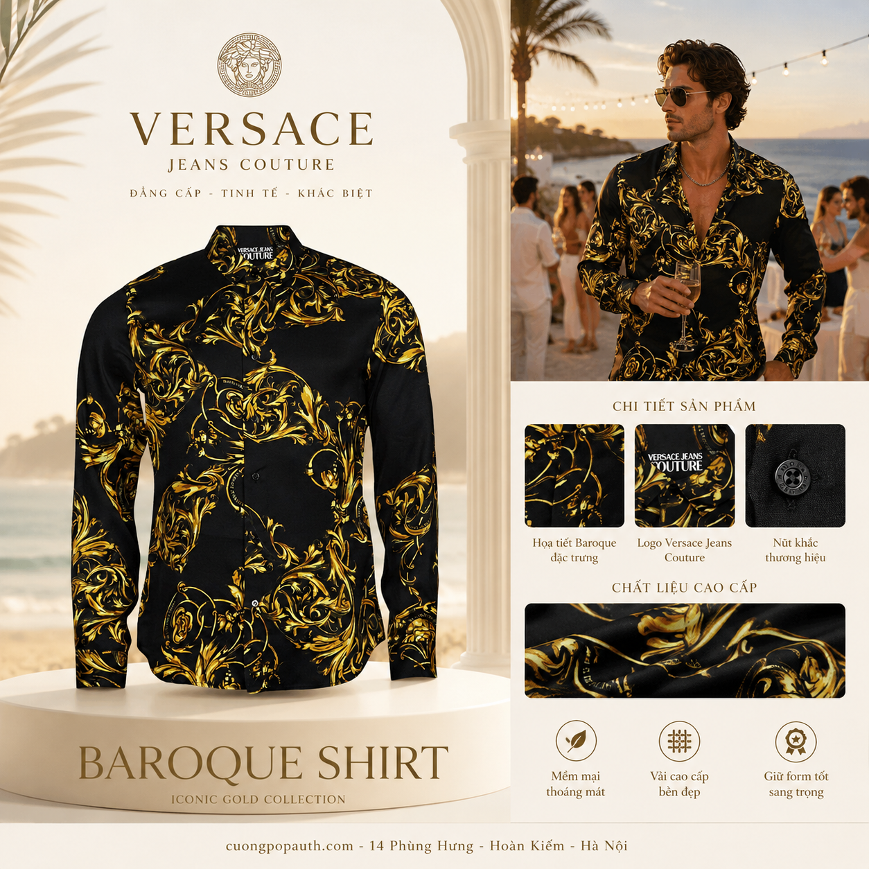 SƠ MI VERSACE ĐEN HỌA TIẾT VÀNG 72GAL2S0BLACK