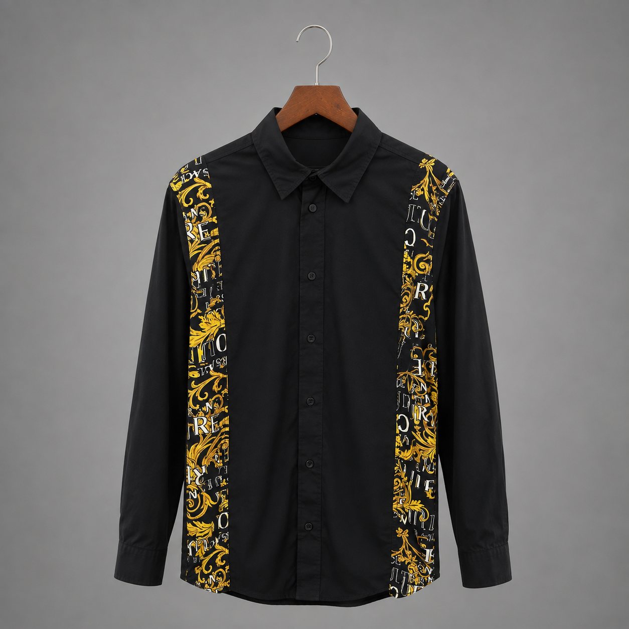 SƠ MI VERSACE ĐEN HOA VĂN VÀNG 74GAL214 LN025 LIKE NEW