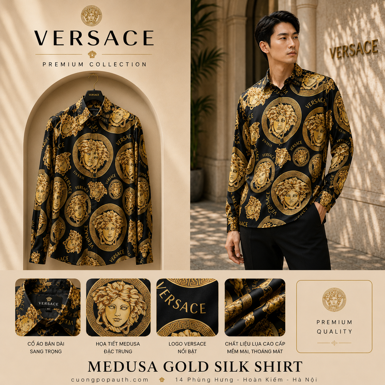SƠ MI VERSACE HOẠ VĂN VÀNG 1008274 1A14929 5B000