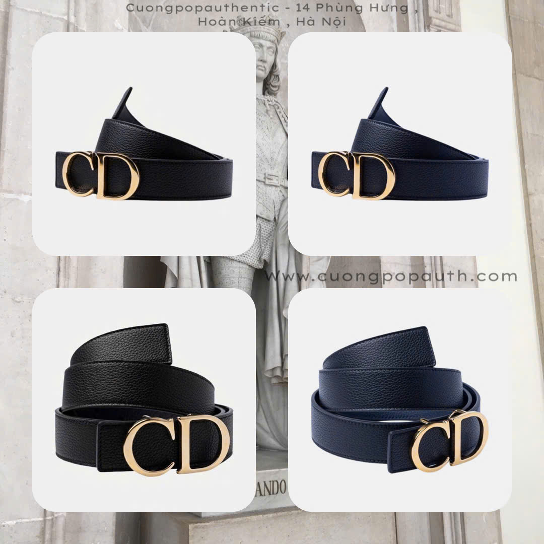 THẮT LƯNG CHRISTIAN DIOR ĐEN/NAVY MẶT GOLD BẢN 3.5 CM 4353ORTAM16Q100