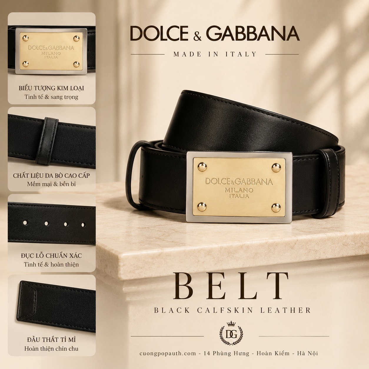 THẮT LƯNG DOLCE GABBANA BLACK IN LEATHER BE1547 AD986