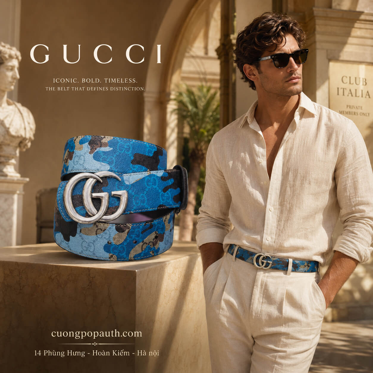 THẮT LƯNG GUCCI HOA XANH 2 MẶT 855117 FAFHN
