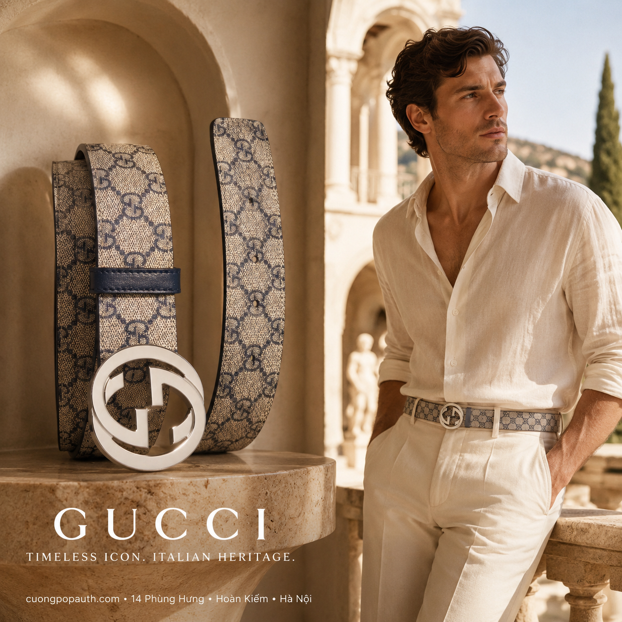 THẮT LƯNG GUCCI MONO XANH 411924 KGDHN 4075