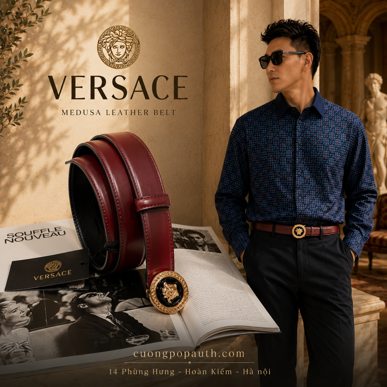 THẮT LƯNG VERSACE MEDUSA ĐỎ K127