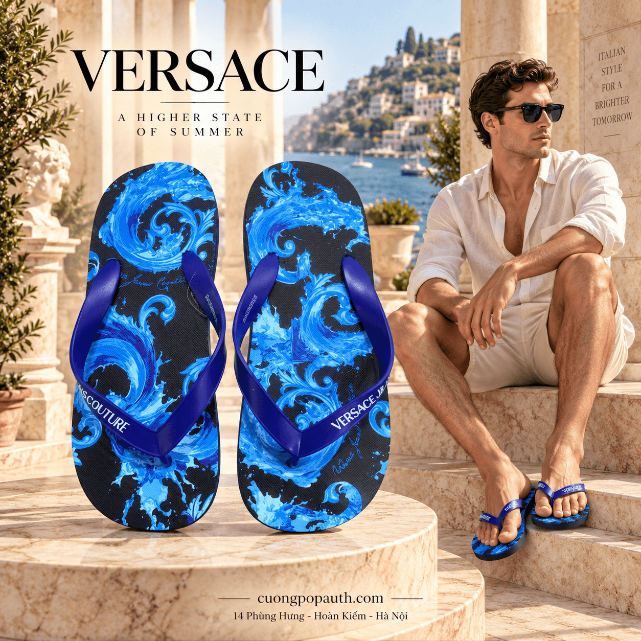 TÔNG VERSACE ĐEN HOA VĂN XANH 80YA3SQ7 ZSS80 R76