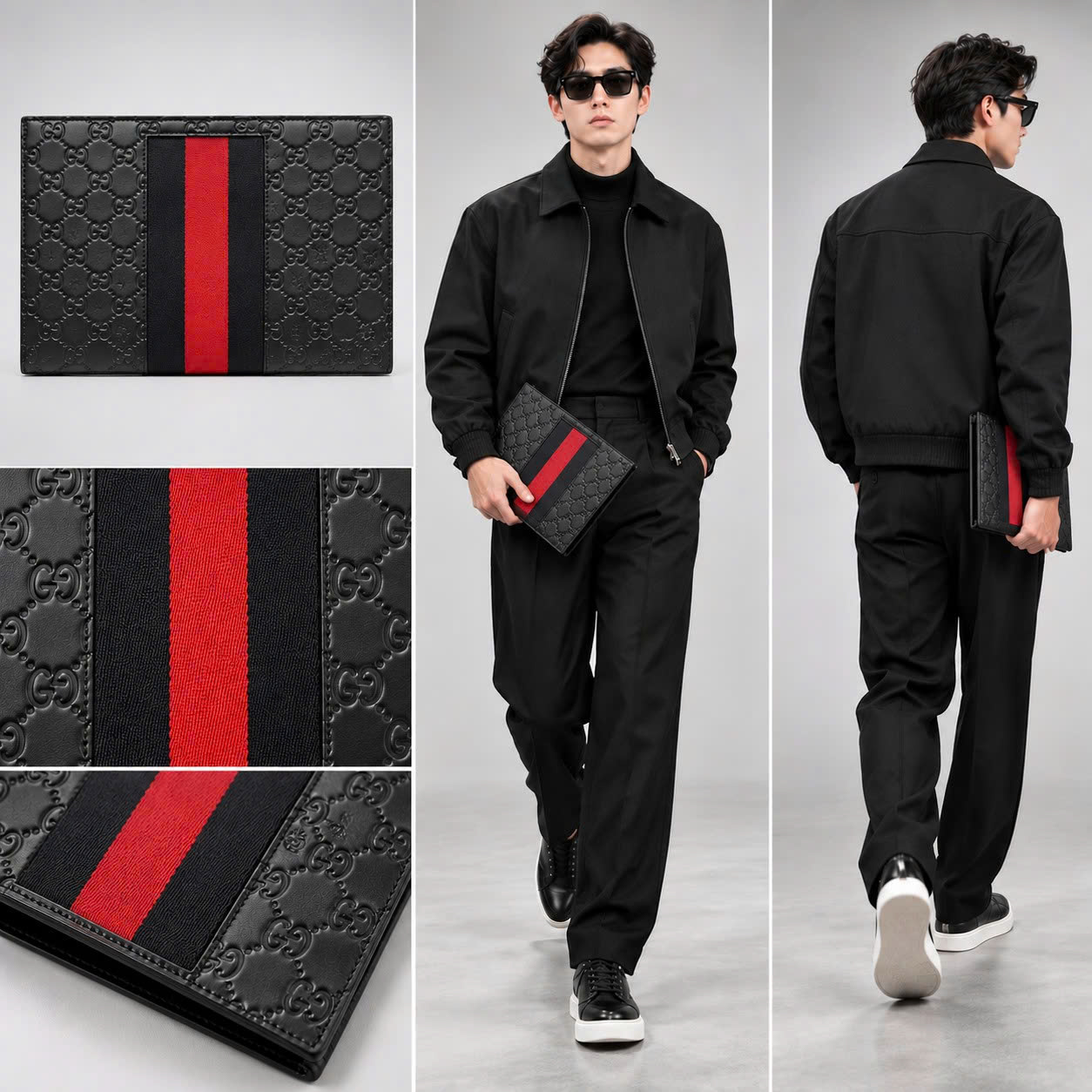 TÚI CLUTCH GUCCI DA LOGO CHECK ĐEN K5268922339