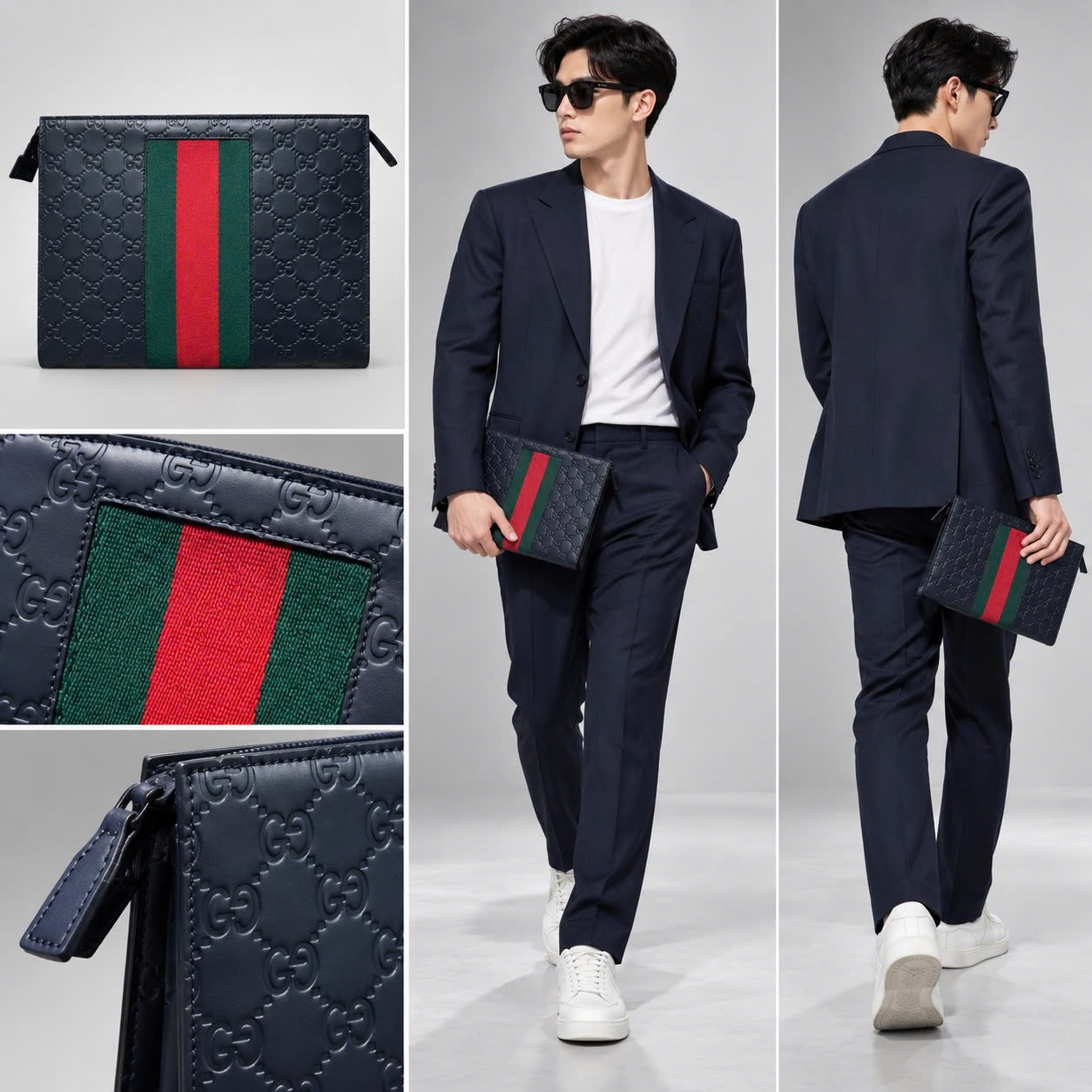 TÚI CLUTCH GUCCI DA LOGO CHECK NAVY K526892215