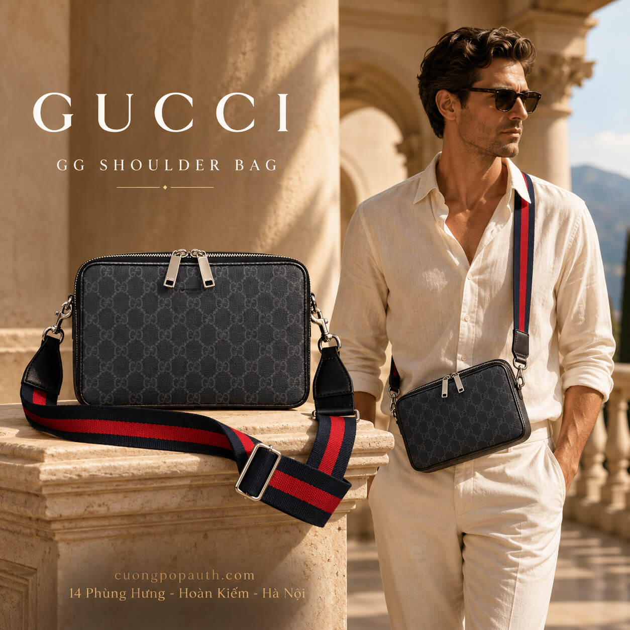 TÚI ĐEO CHÉO GUCCI ĐEN HỌA TIẾT MONO 792456 FADJA 1042