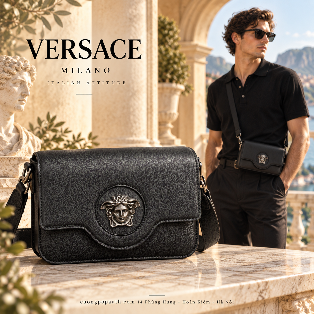 TÚI ĐEO CHÉO VERSACE ĐEN MEDUSA T19333