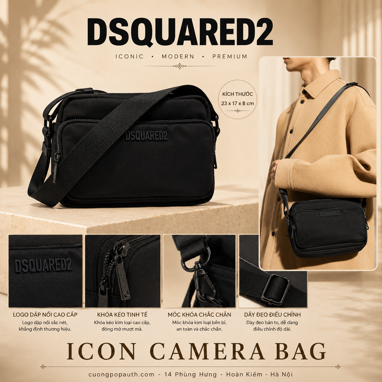 TÚI DSQUARED2 ĐEN CHỮ ĐEN CBM0060 16806815 2124