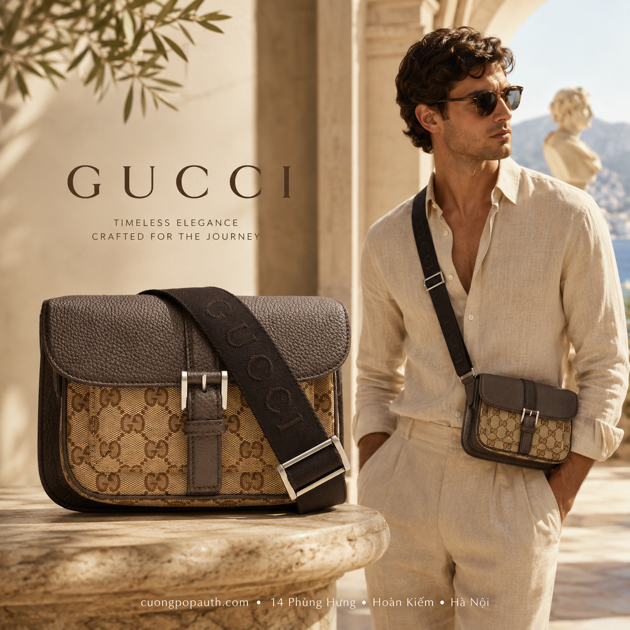 TÚI GUCCI BUCKLE GG JACQUARD MINI MÀU BE NÂU 795213 FADMD 002