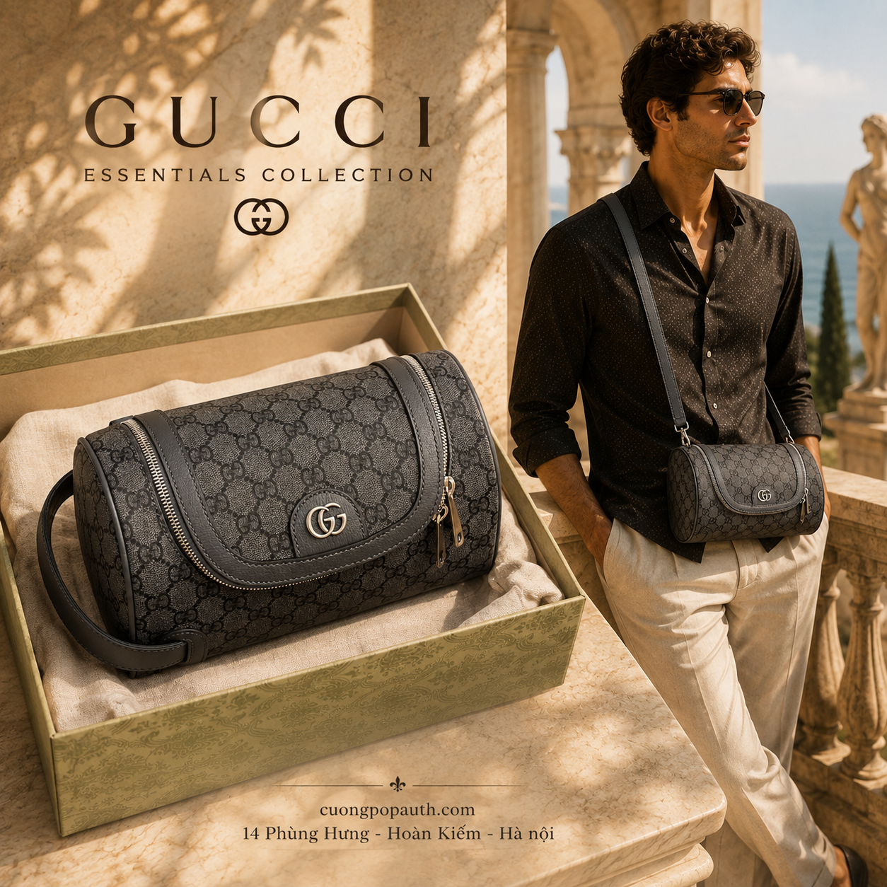 TÚI POUCH GUCCI XÁM XI MĂNG K872