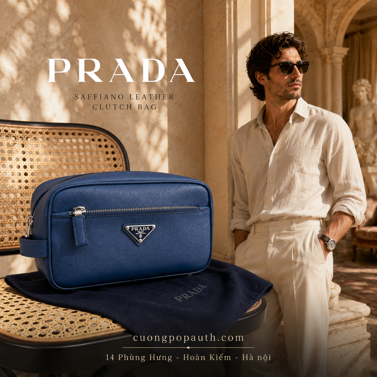 TÚI POUCH PRADA BLUE K296