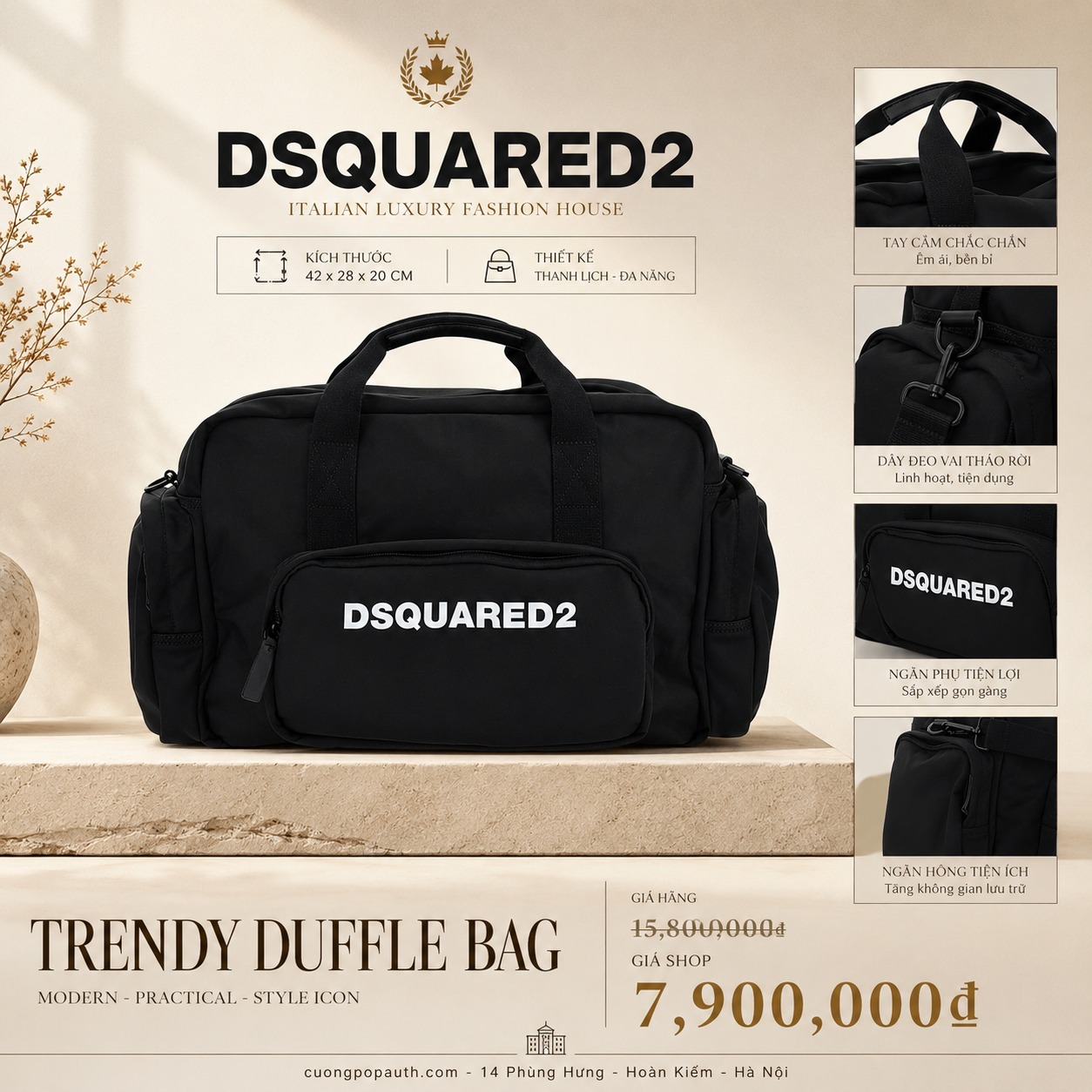 TÚI TRÔNG DSQUARED2 ĐEN CHỮ TRẮNG DFM001911702174M063