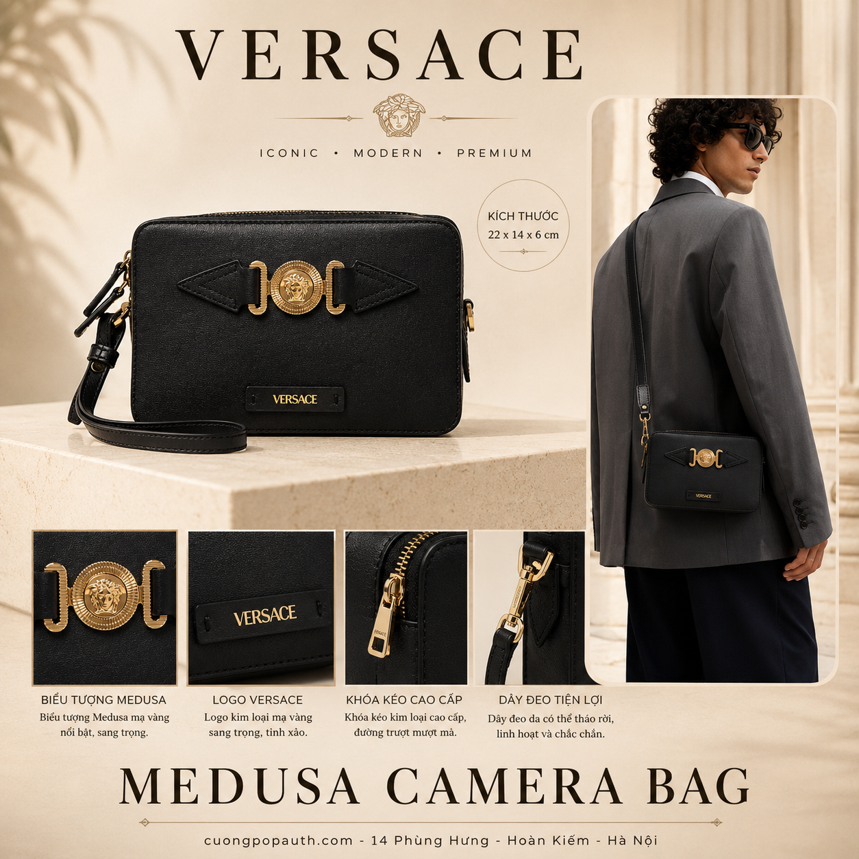 TÚI VERSACE ĐEN MẶT MEDUSA 10060011 A03190 1B00V