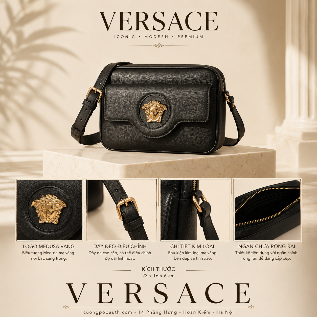 TÚI VERSACE ĐEN MẶT MEDUSA 1008102 DVIT2T 1B00V