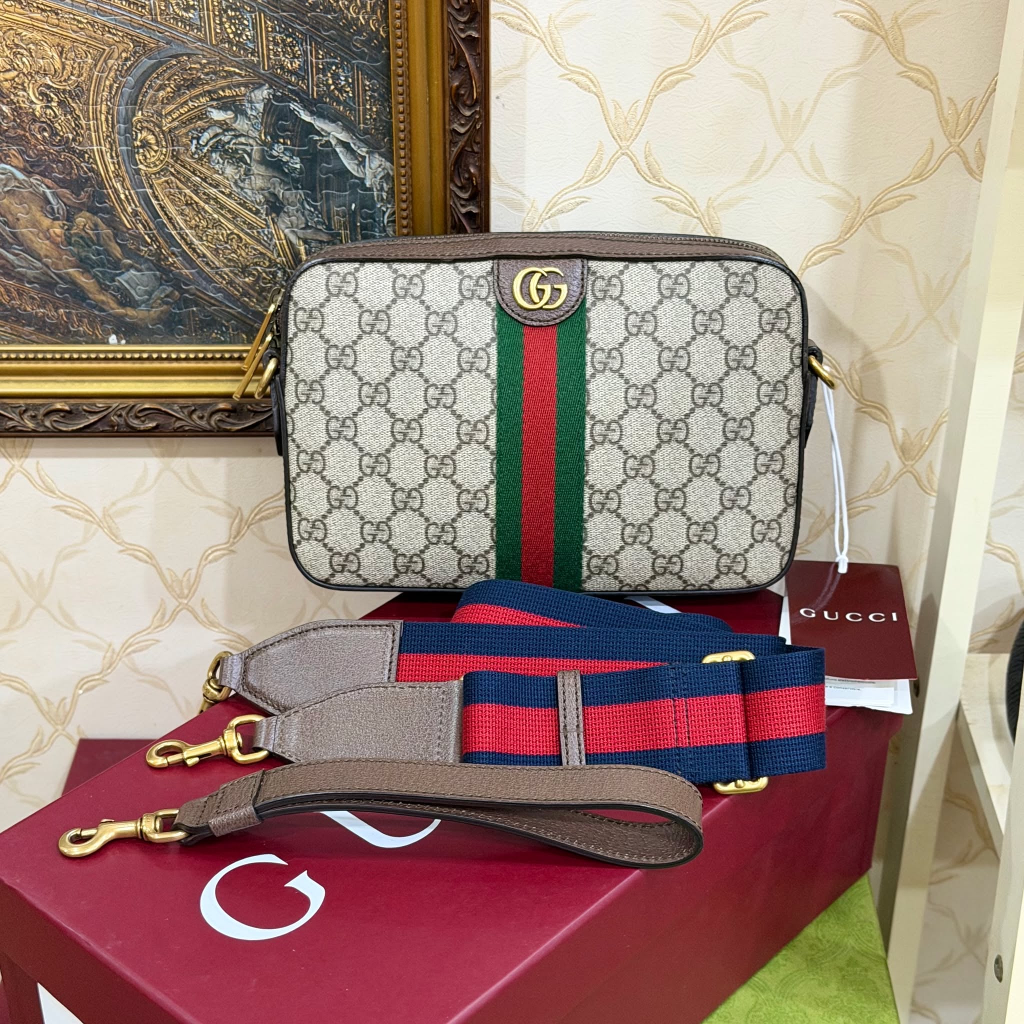 Túi Đeo Chéo Nam Gucci Ophidia Small Crossbody Bag 839155 FAEOF 9745 Màu Nâu Be