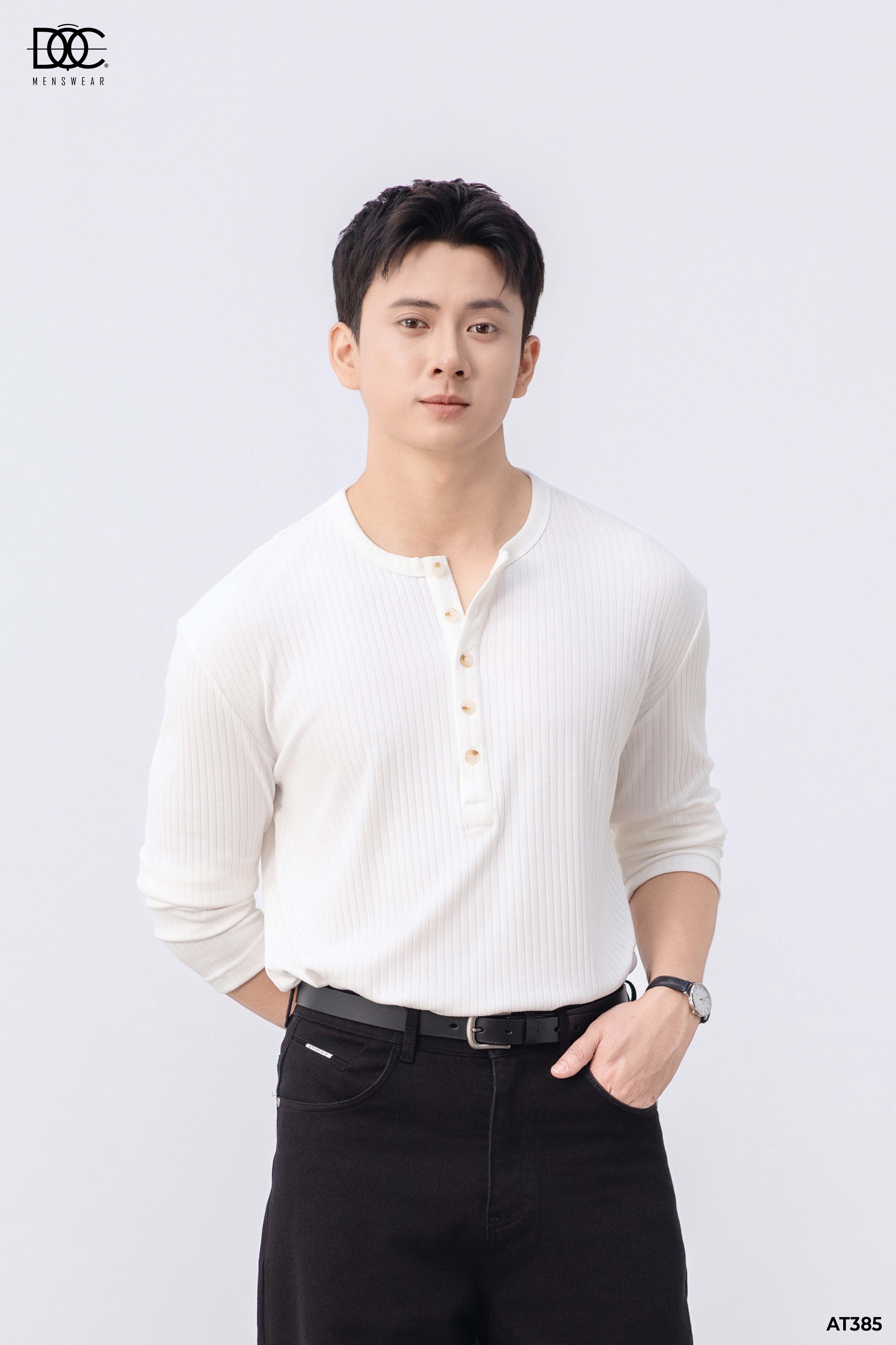 Áo nỉ mỏng cổ henley tôn dáng - AT385