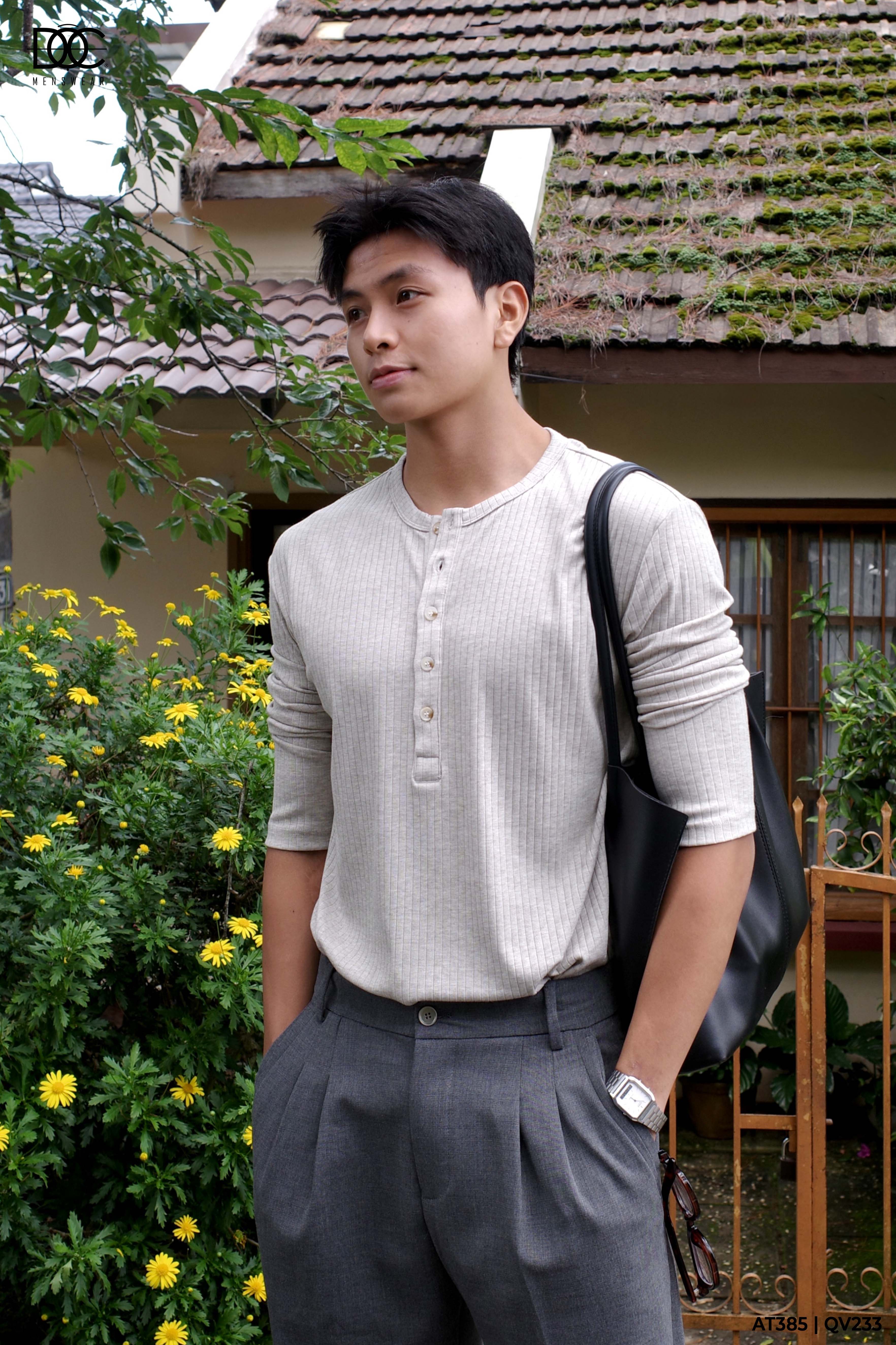 Áo nỉ mỏng cổ henley tôn dáng - AT385